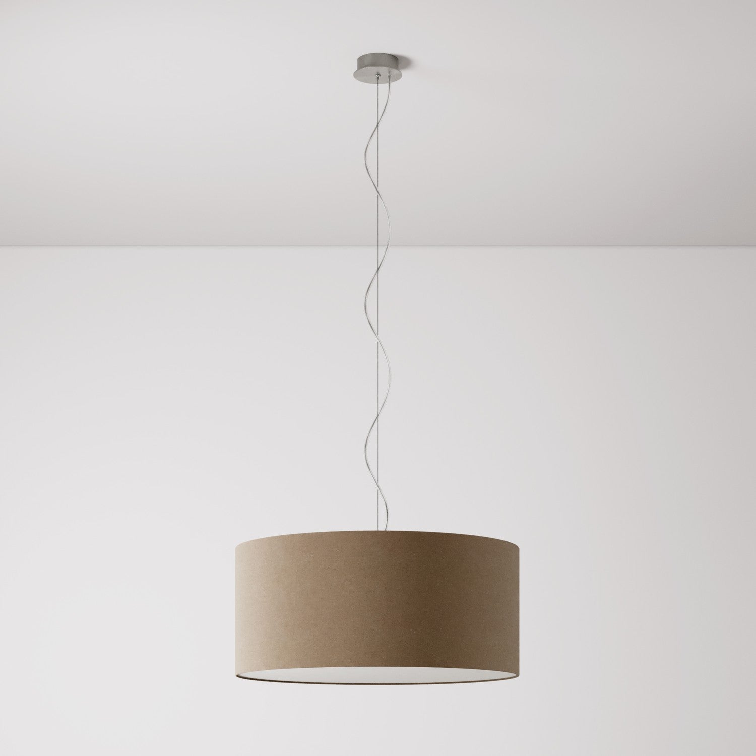 Lampada a sospensione con paralume in tessuto Cilindro Large - Made in Italy - Lana Marrone Si