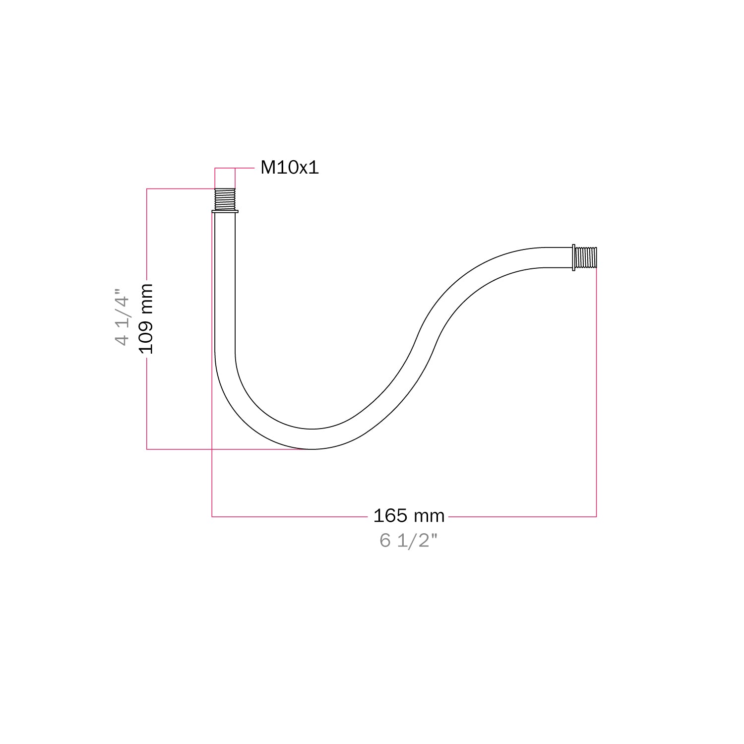 Zakřivená prodlužovací trubka ve tvaru S pro lampu, 16,5 cm, kov – černá