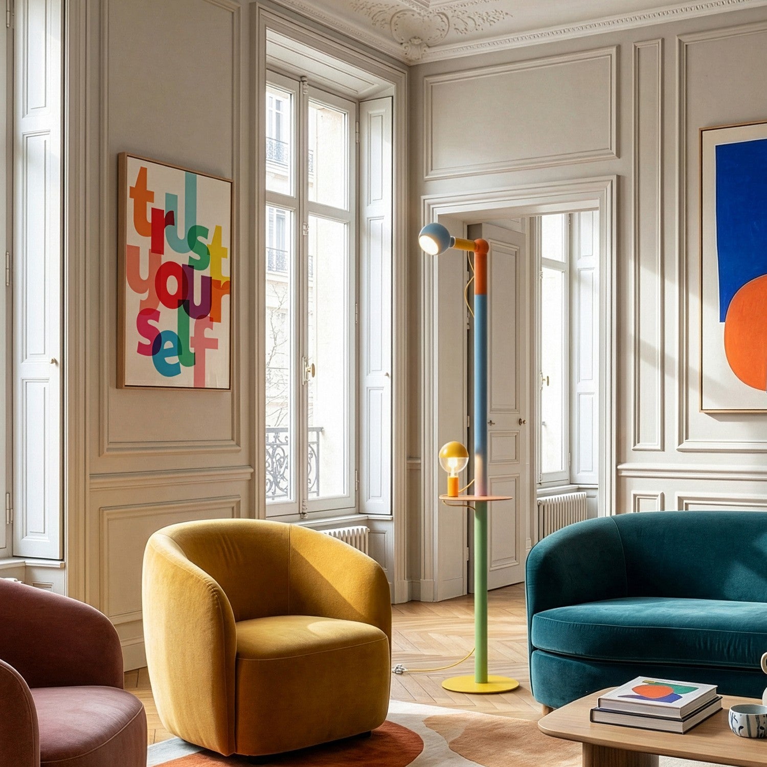 Rocco XXL - Stojací lampa multicolor se zástrčkou UK a žárovkami Maria a Camo