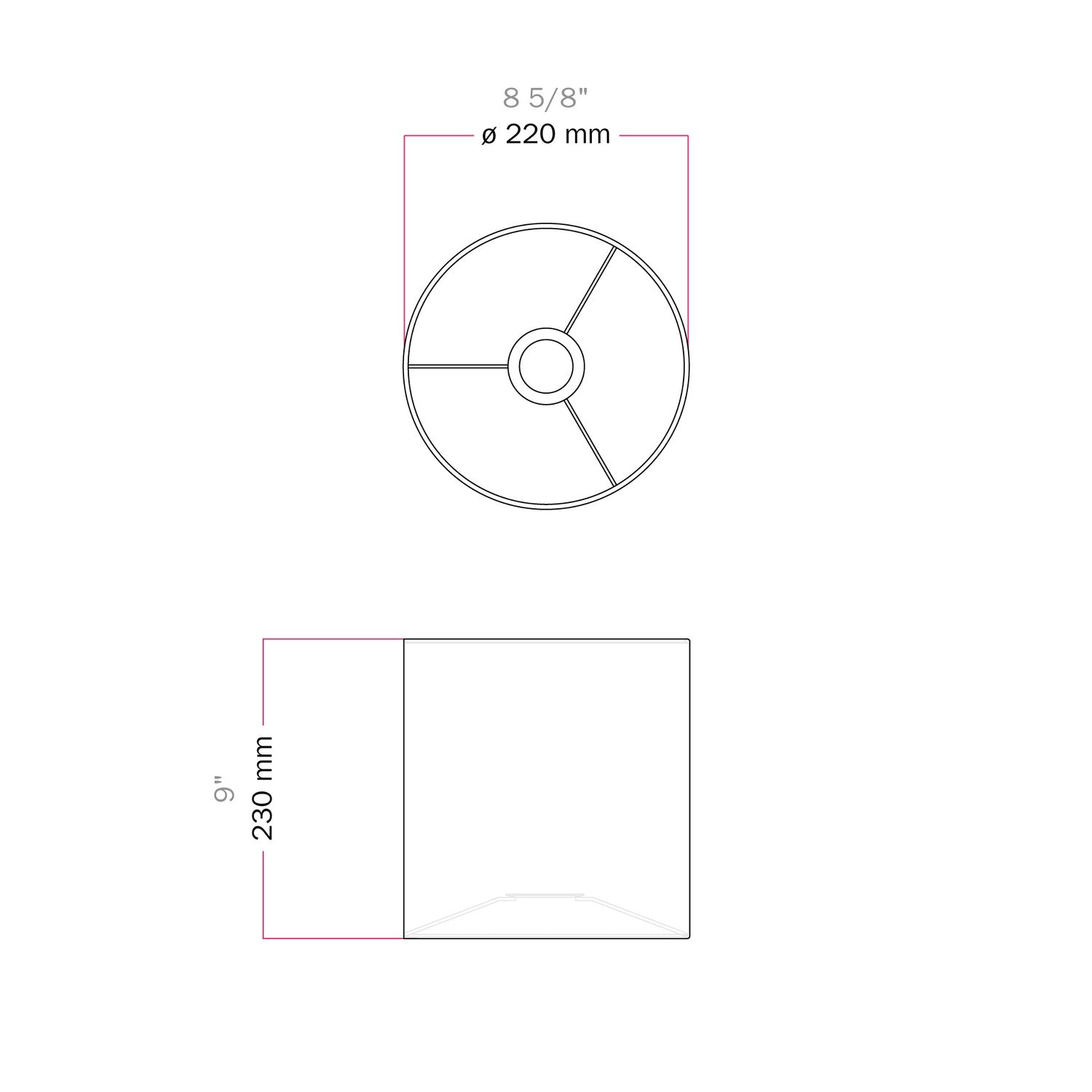 Paralume Cilindro M in tessuto con attacco E27 - Made in Italy - Teletta Lilla