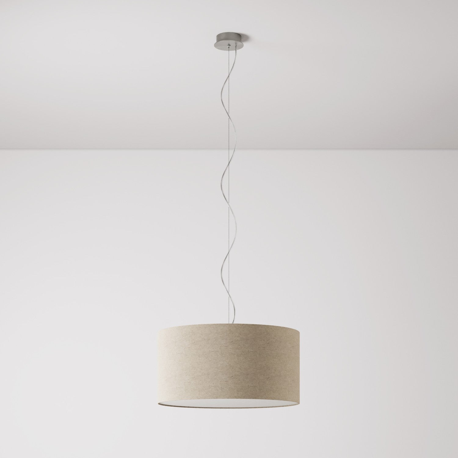 Lampada a sospensione con paralume in tessuto Cilindro Medium - Made in Italy - Lana Beige Si