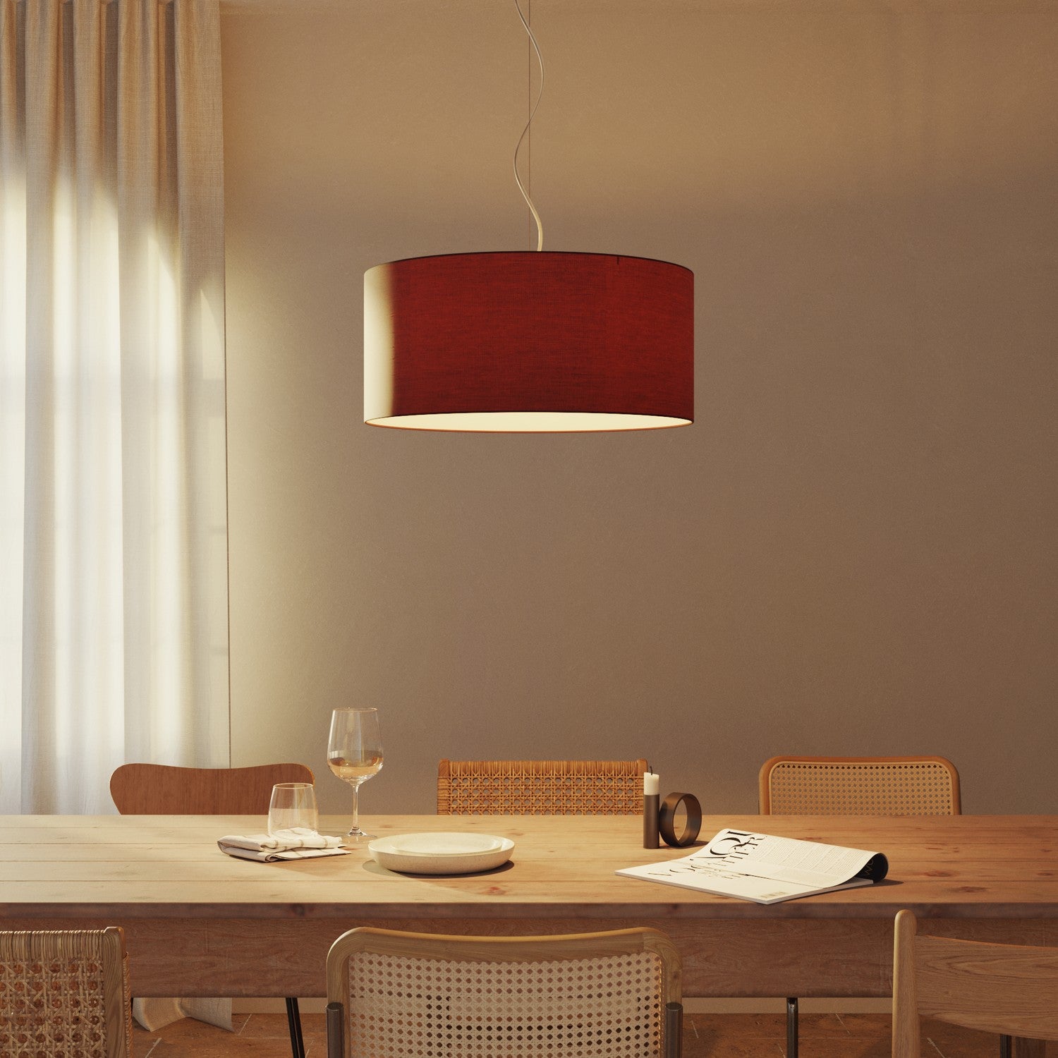 Lampada a sospensione con paralume in tessuto Cilindro Large - Made in Italy - Arenal Bordeaux No