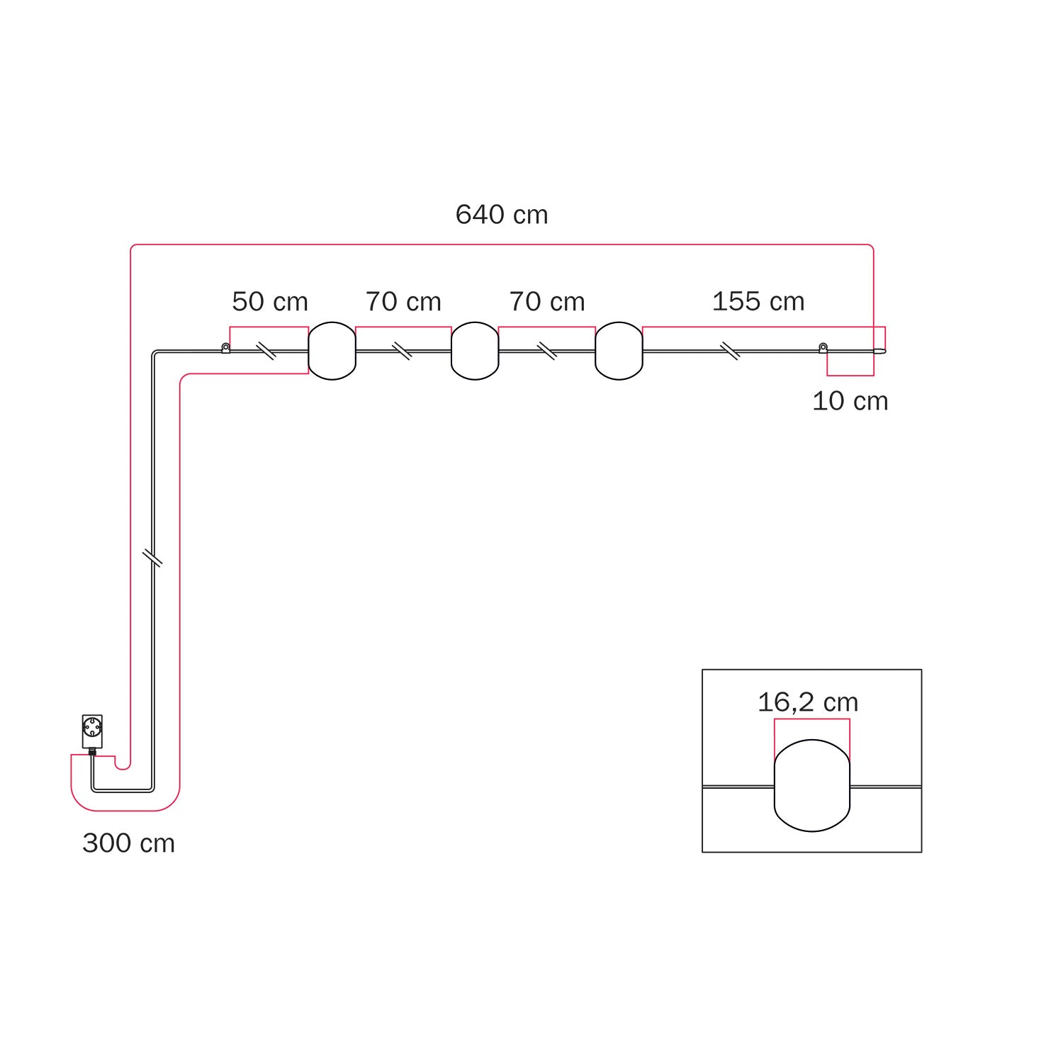 Catena luminosa 3 punti luce da esterno IP67 Bianco Sabbia - Marina3 Cherry 70 cm