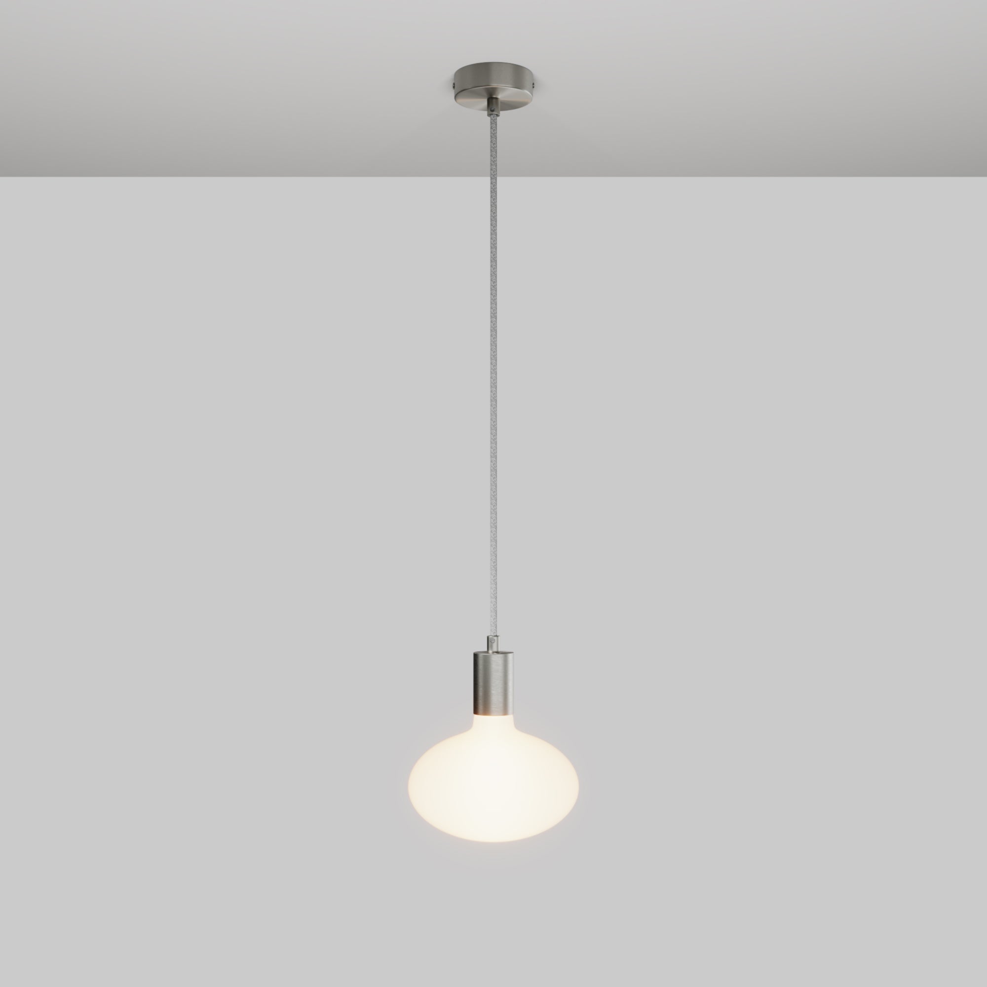 Lampada a sospensione con lampadina LED Ellipse effetto porcellana - Titanio satinato