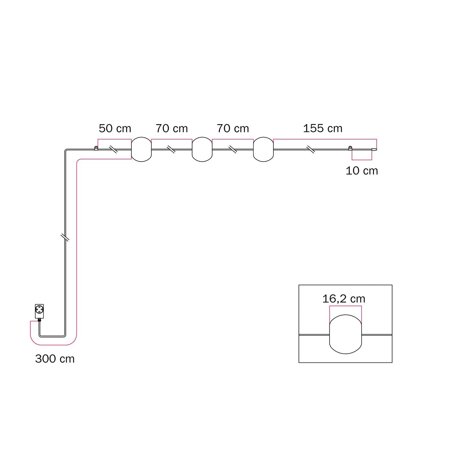 Catena luminosa 3 punti luce da esterno IP67 Bianco Sabbia - Marina3 Cherry