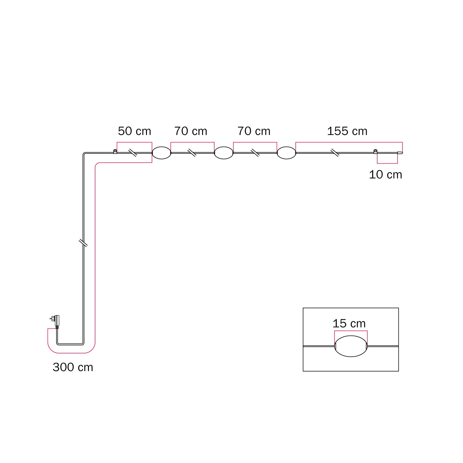 Catena luminosa 3 punti luce da esterno IP67 Verde oliva - Marina3