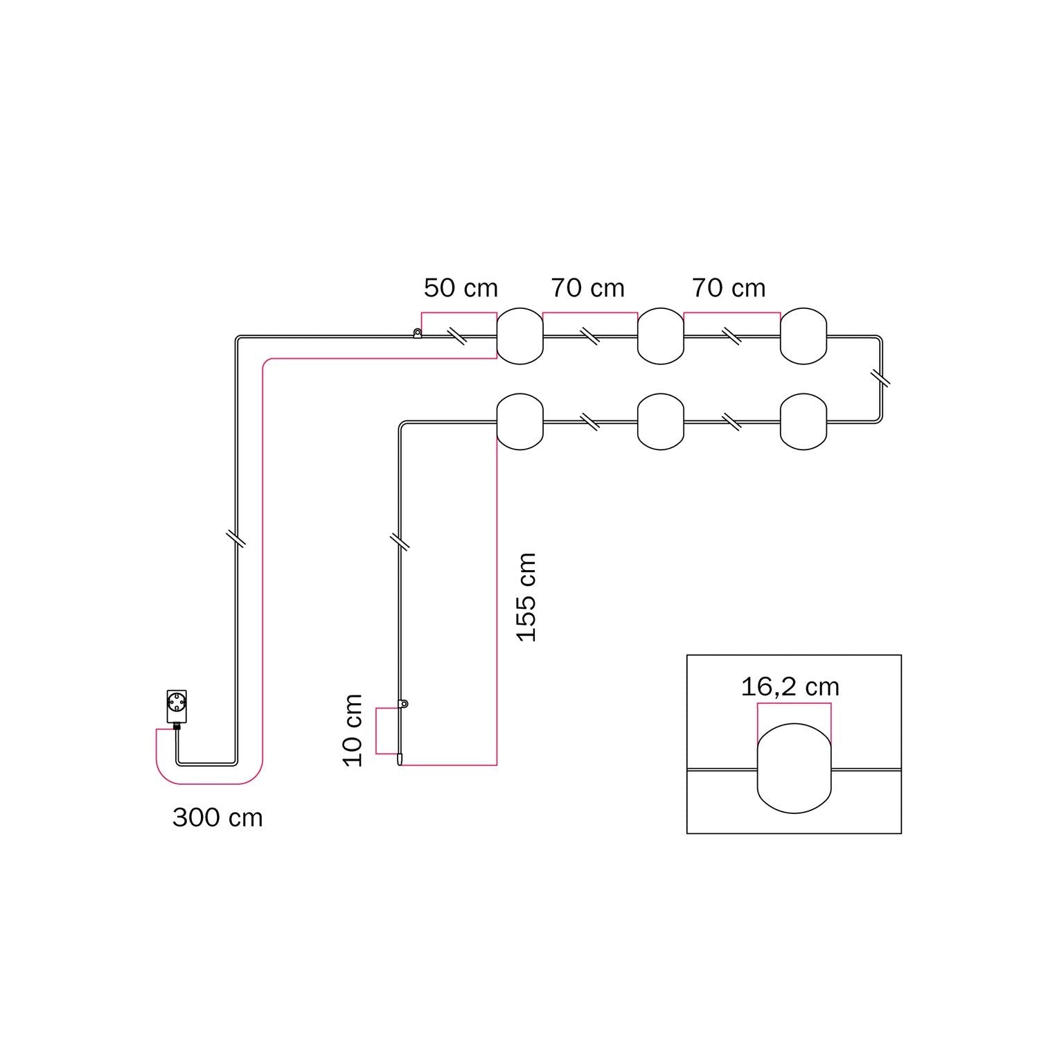 Catena luminosa 6 punti luce da esterno IP67 Rosso Stella Marina - Marina6 Cherry