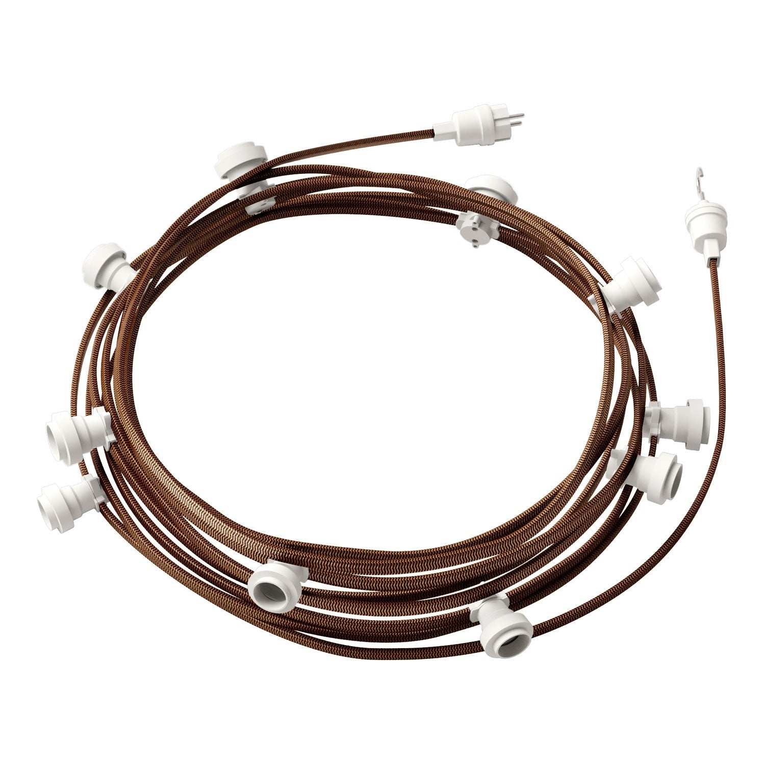 Catenaria Sistema Lumet da 12,5 m con cavo tessile CZ22, 10 portalampada, gancio e spina bianchi