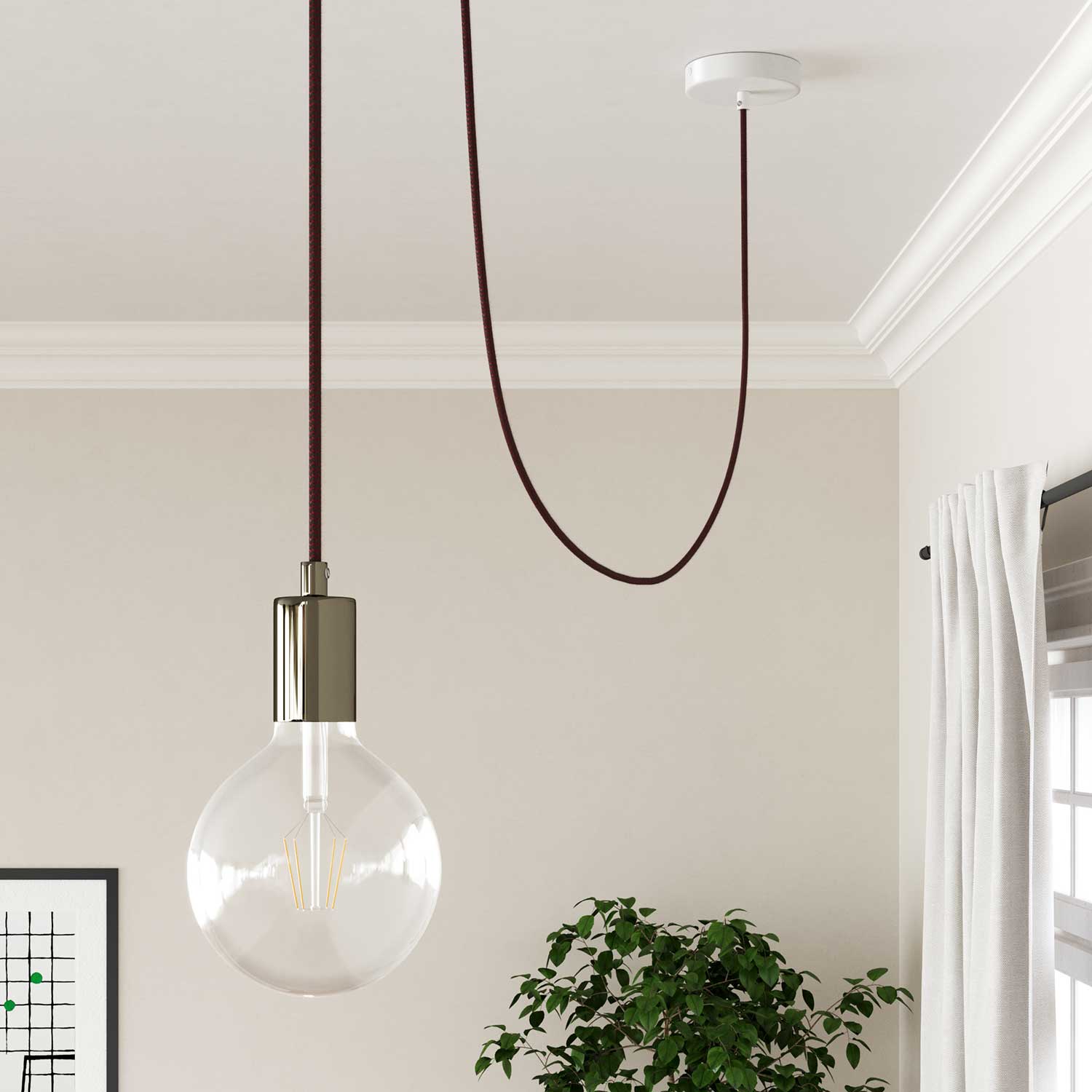 Cavo per illuminazione in cotone Rosso Fuoco e Grigio Pietra - L'Originale Creative Cables, ideale per lampade uniche - RZ28