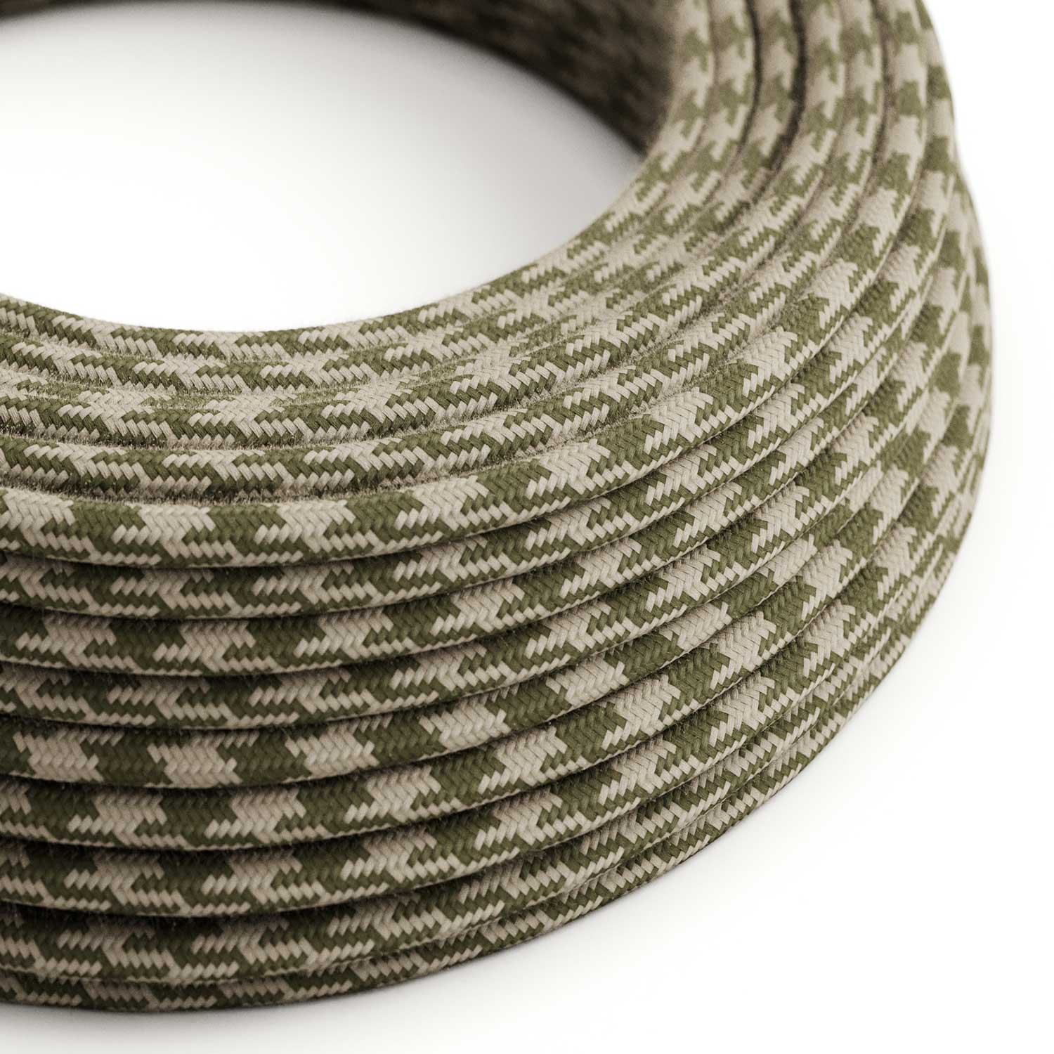 Cavo tessile in cotone Verde Timo e Tortora Pied de Poule - L'Originale Creative Cables, per valorizzare le tue lampade - RP30