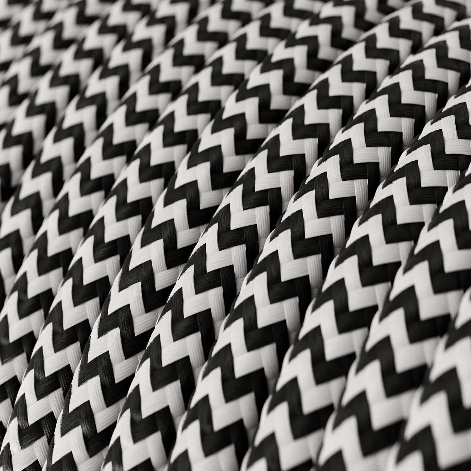 Cavo tessile Nero Carbone e Bianco Ottico ZigZag lucido - L'Originale Creative-Cables - RZ04 rotondo 2x0,75mm / 3x0,75mm