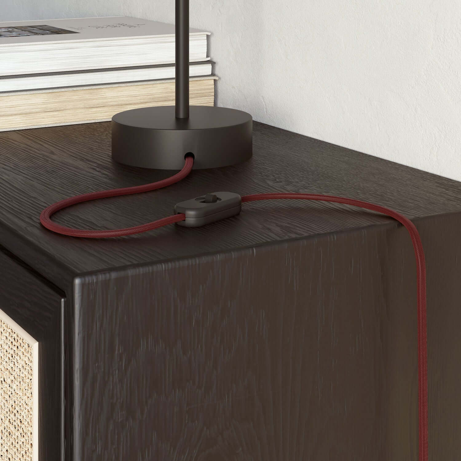 Cavo tessile piatto bordeaux lucido - PM19