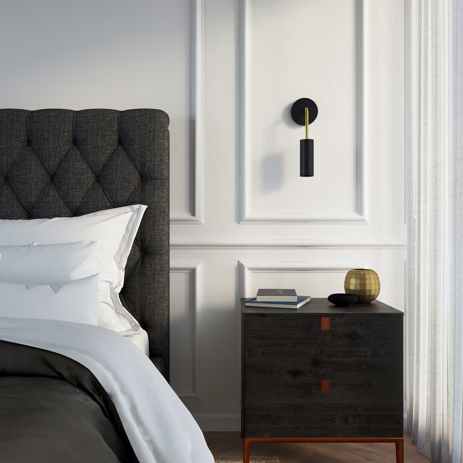 Fermaluce Metal, lampada a muro in metallo con estensione curva e paralume Tub-E14 - Ottone