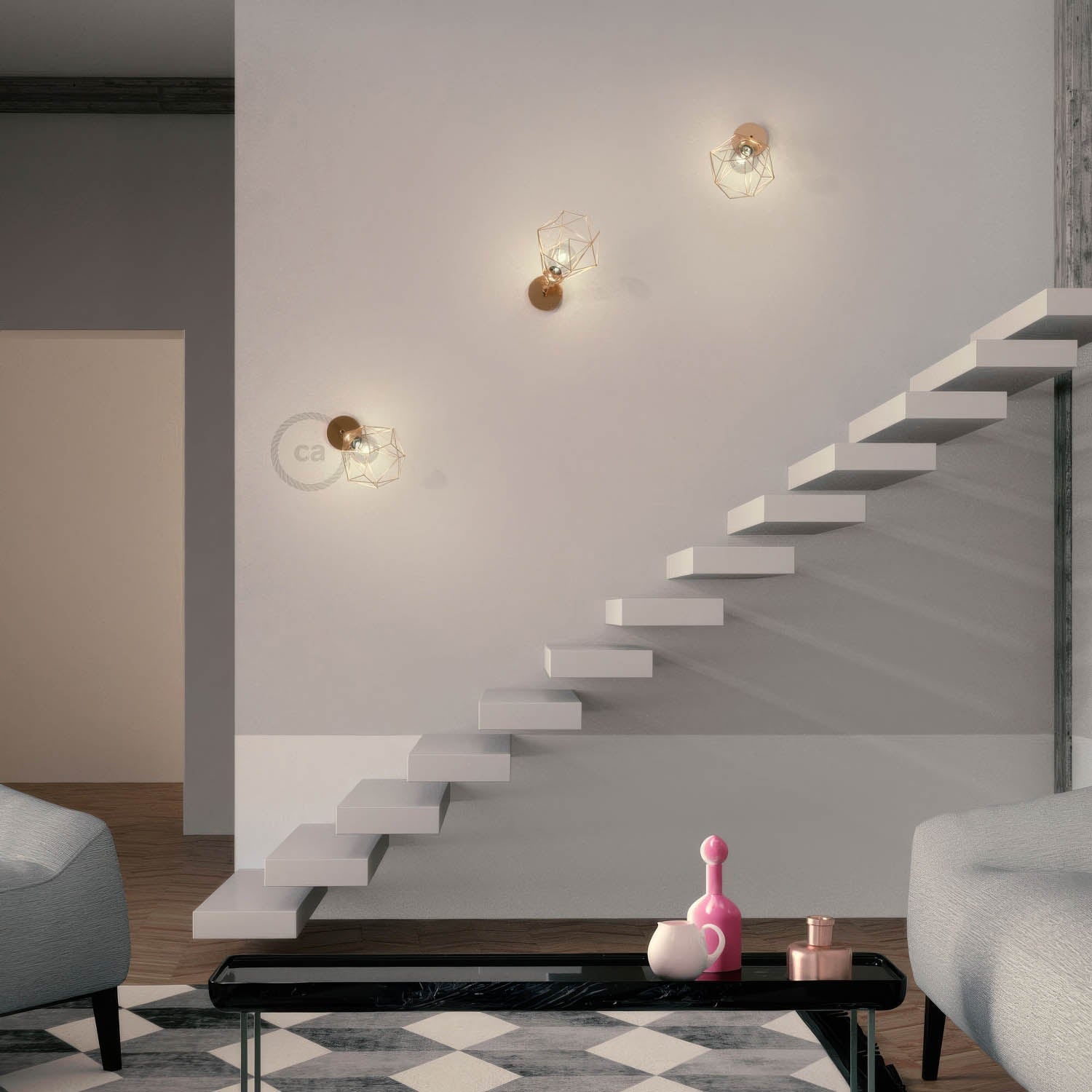 Fermaluce Metallo 90° con paralume Diamond, lampada filomuro orientabile in metallo - Rame