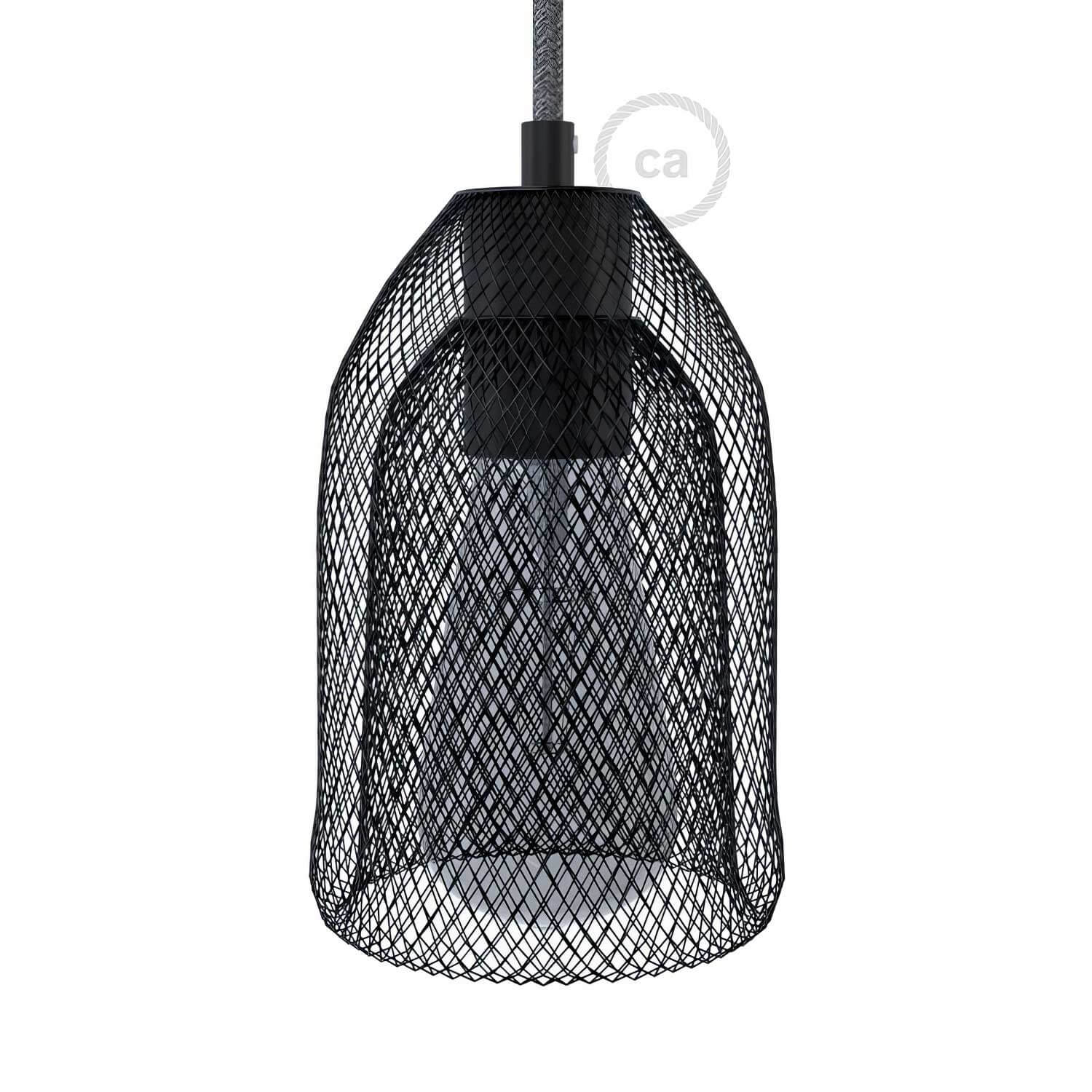 Gabbia paralume GhostBell in metallo con kit portalampada E27 - Nero