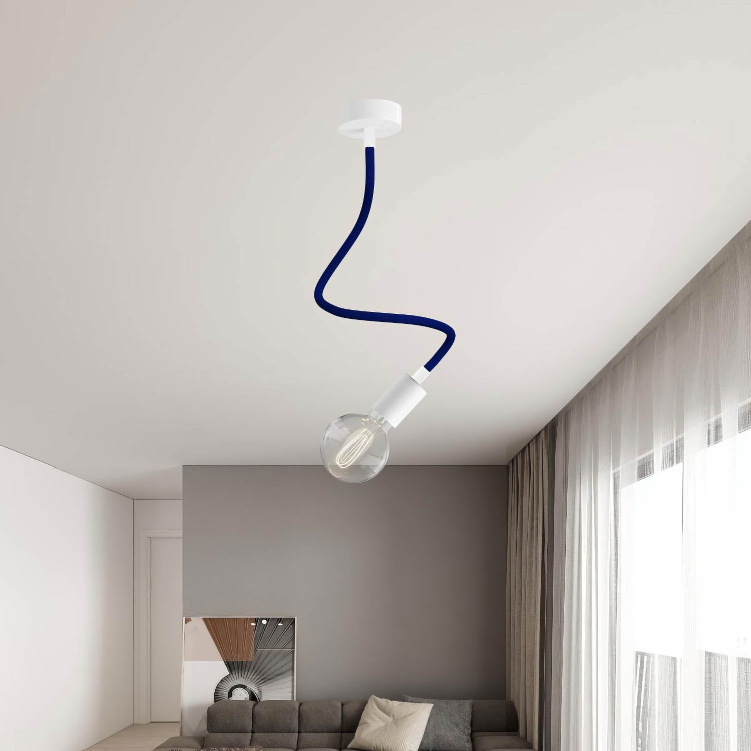 Kit Creative Flex tubo flessibile di estensione rivestito in tessuto RM20 Blu scuro con terminali metallici Bianco opaco 60 cm