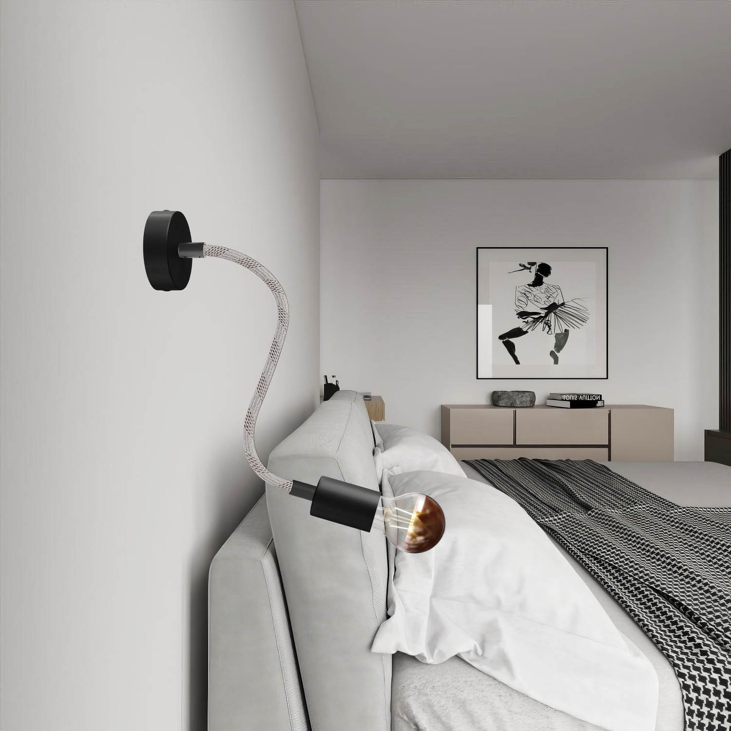 Kit Creative Flex tubo flessibile di estensione rivestito in tessuto RM72 Mèlange chiaro con terminali metallici Nero 30 cm