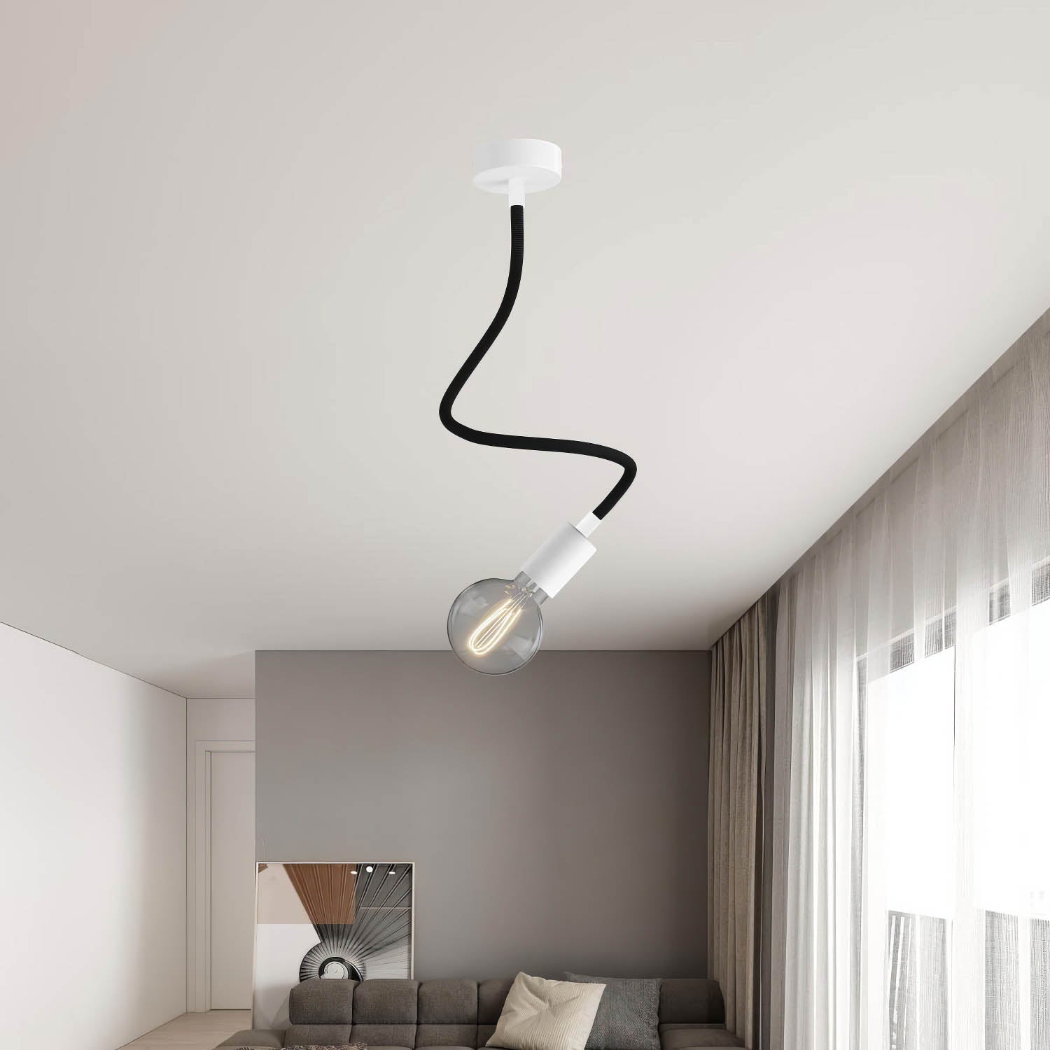 Kit Creative Flex tubo flessibile di estensione rivestito in tessuto RZ30 Nero Ferro con terminali metallici Bianco opaco 60 cm