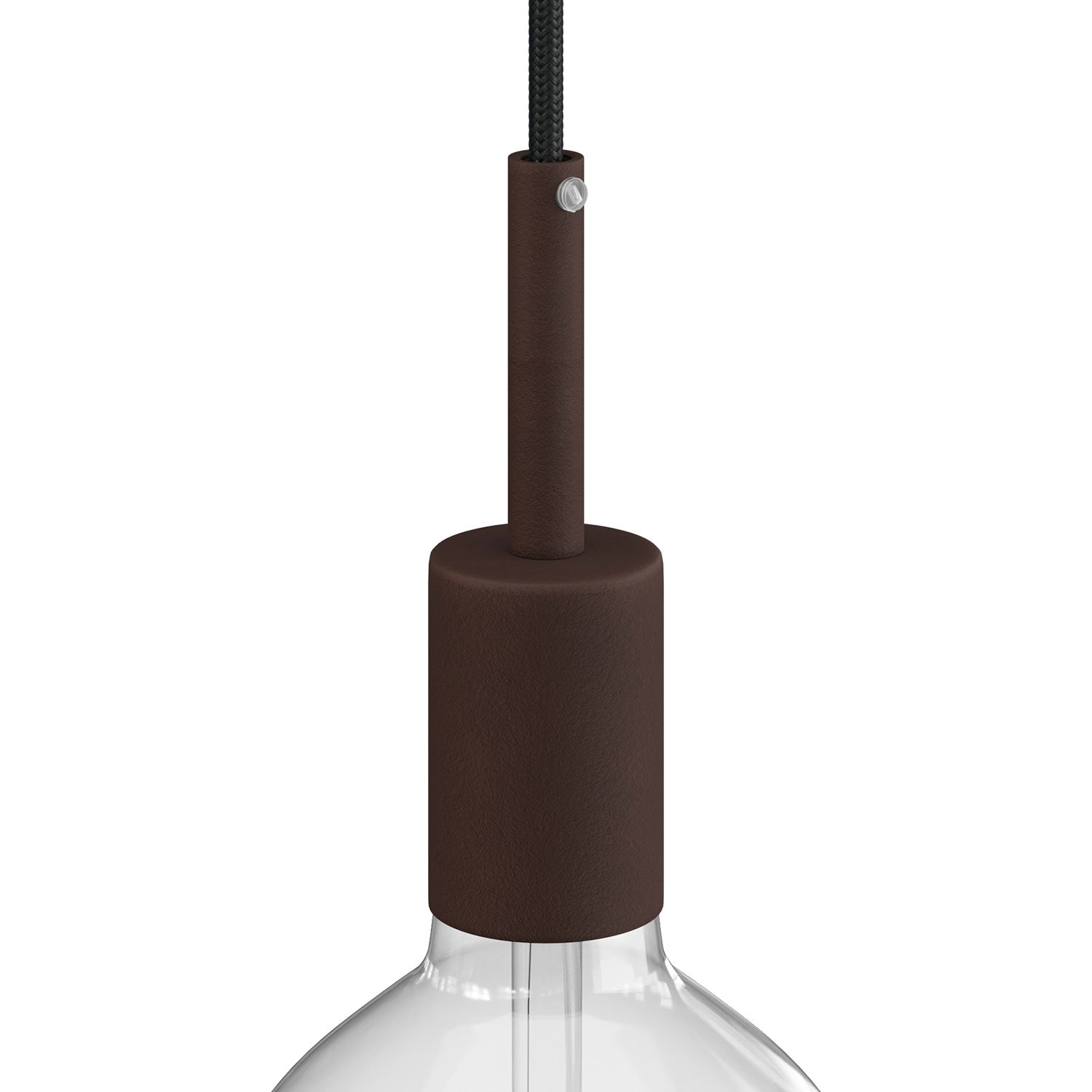 Kit portalampada E27 cilindrico in metallo con serracavo da 7 cm - Ruggine scura verniciata