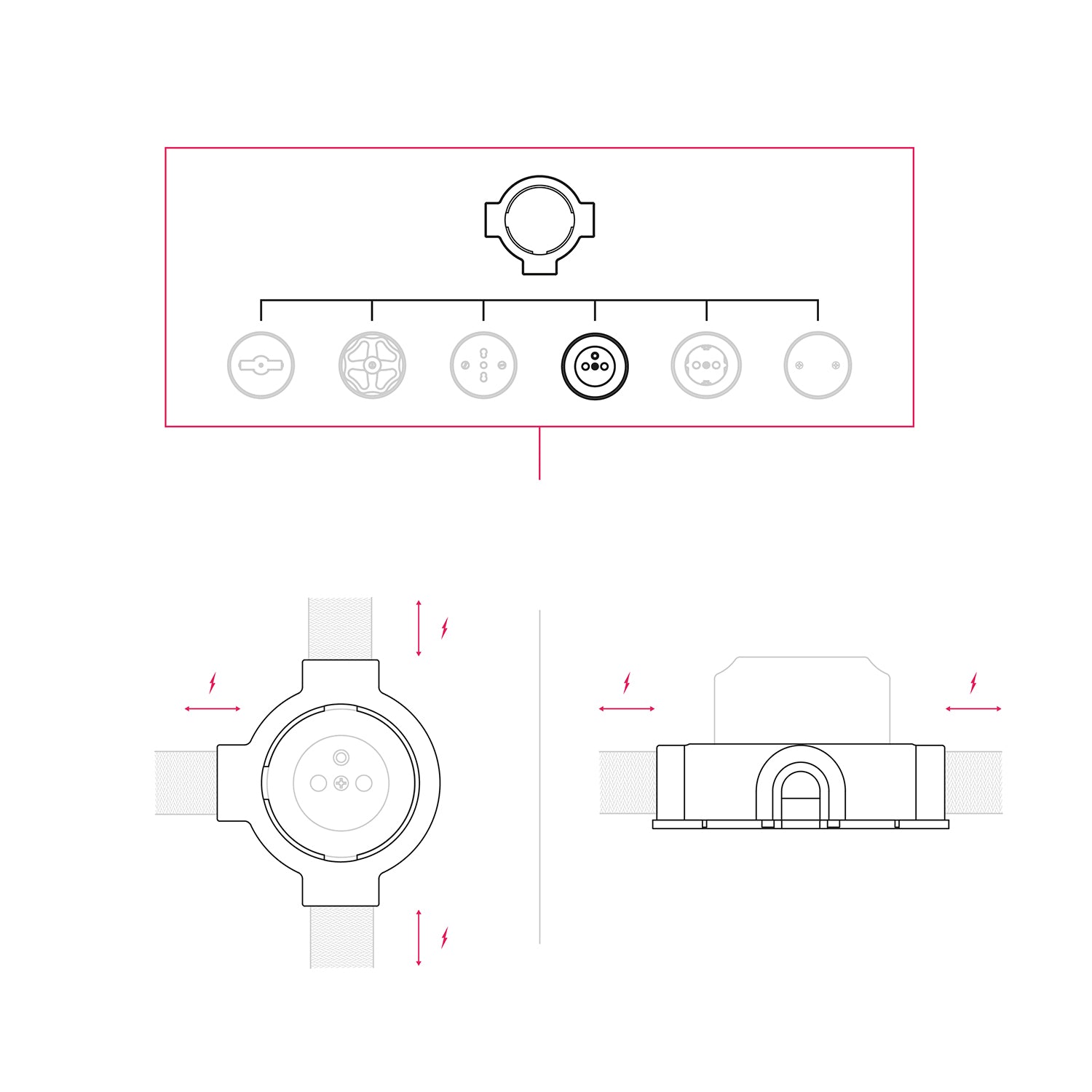 Kit presa a muro di tipo francese e base per Creative-Tubes in porcellana - Nero 3