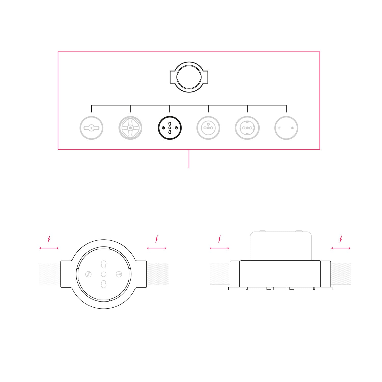 Kit presa bipasso italiana 10/16A da parete e base per Creative-Tubes in porcellana - Nero 2 in linea
