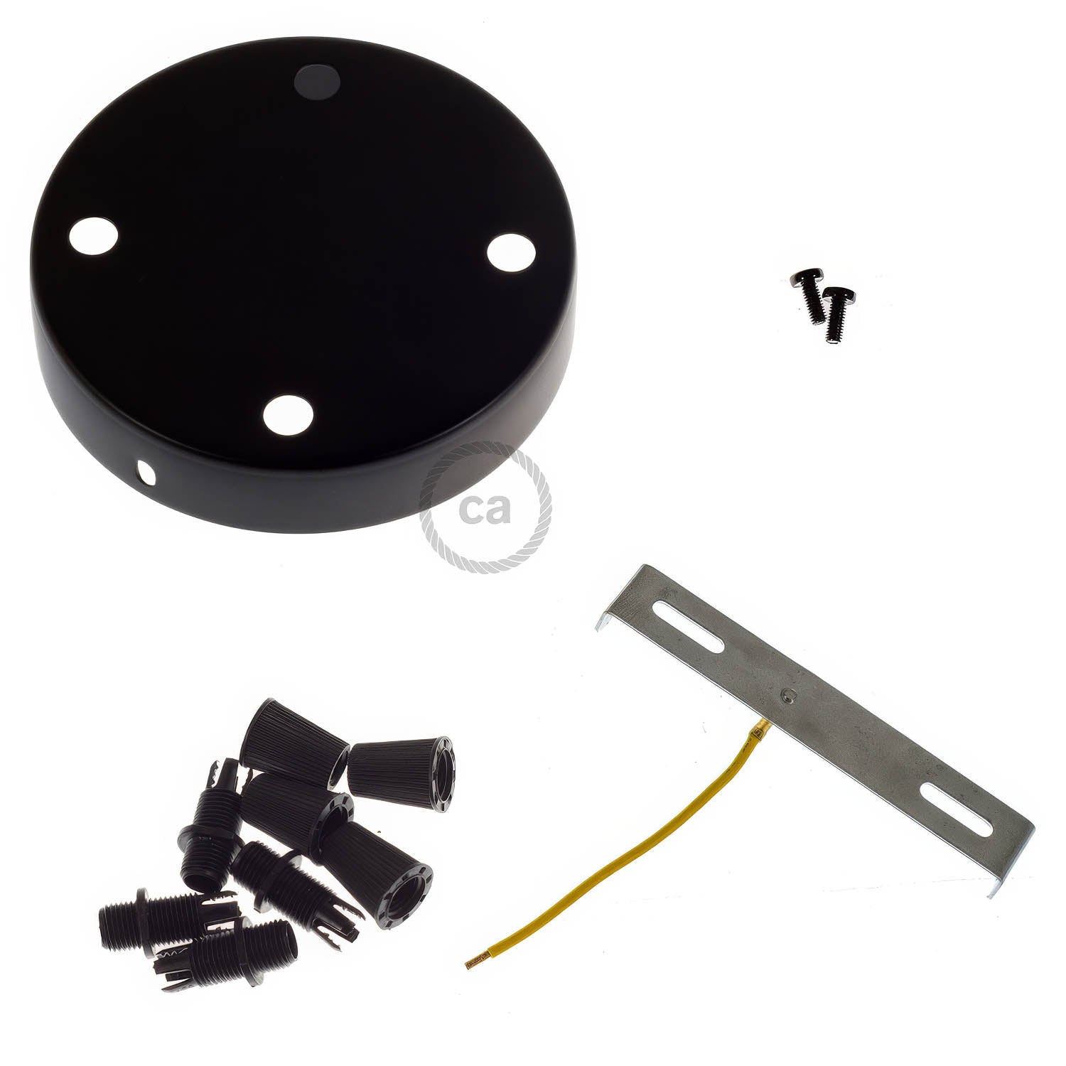 Kit rosone cilindrico in metallo a 4 fori - Nero Conico