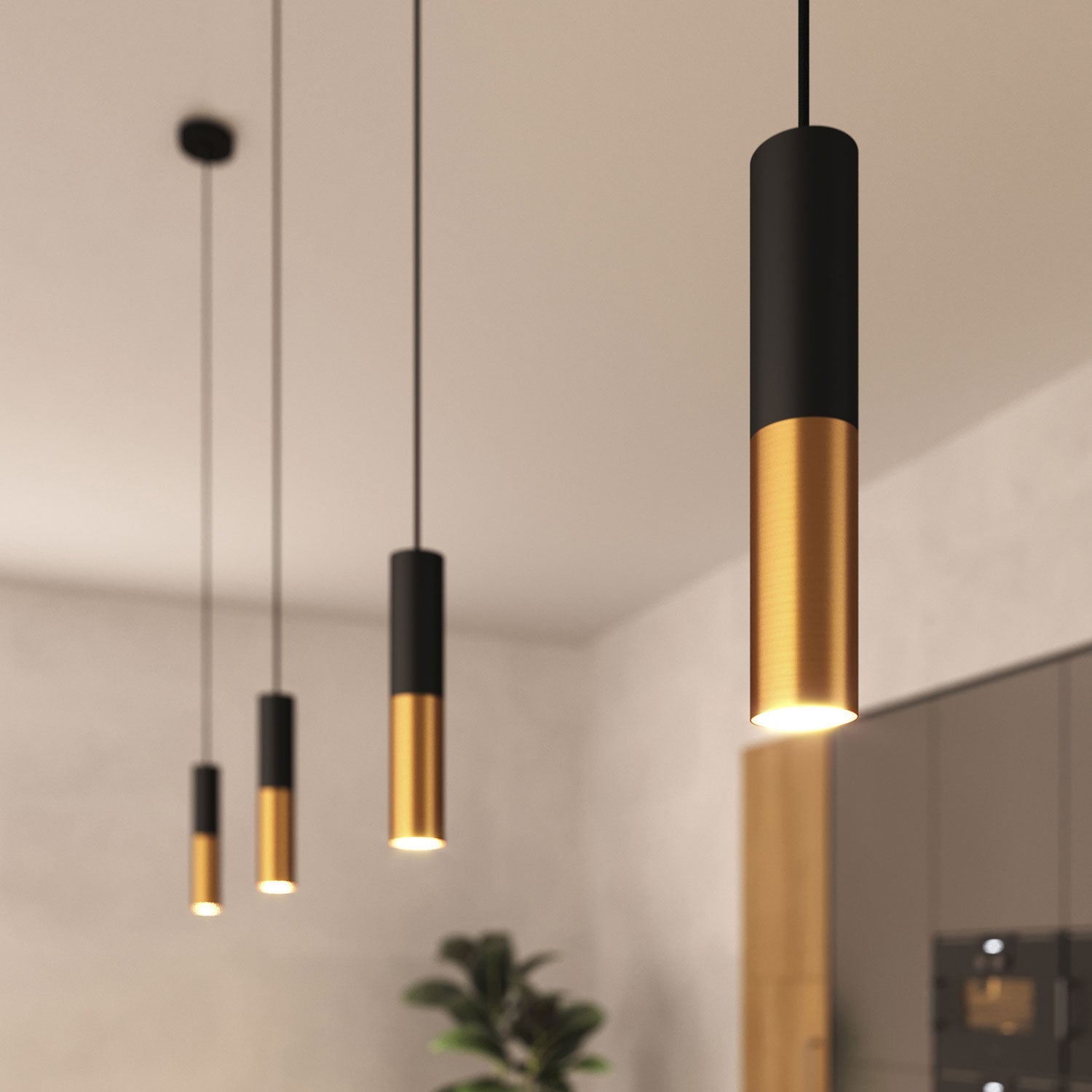 Lampada a sospensione completa di cavo tessile e doppio paralume Tub-E14 - Nero e Bronzo satinato
