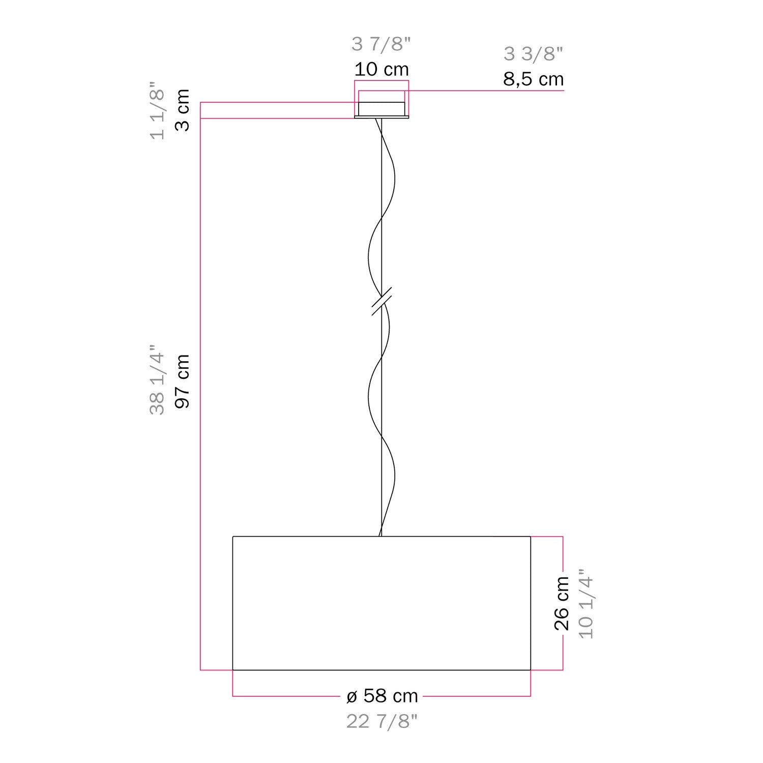 Lampada a sospensione con paralume in tessuto Cilindro Large - Made in Italy - Lana Aragosta No