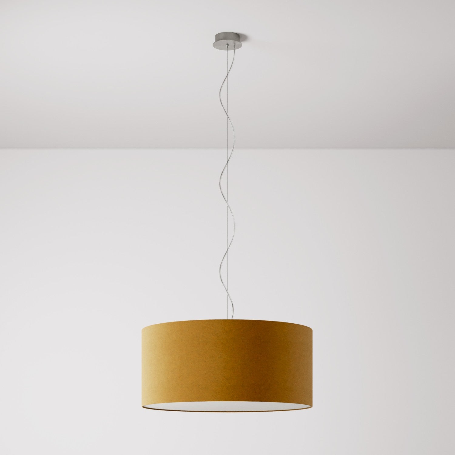Lampada a sospensione con paralume in tessuto Cilindro Large - Made in Italy - Lana Senape Si