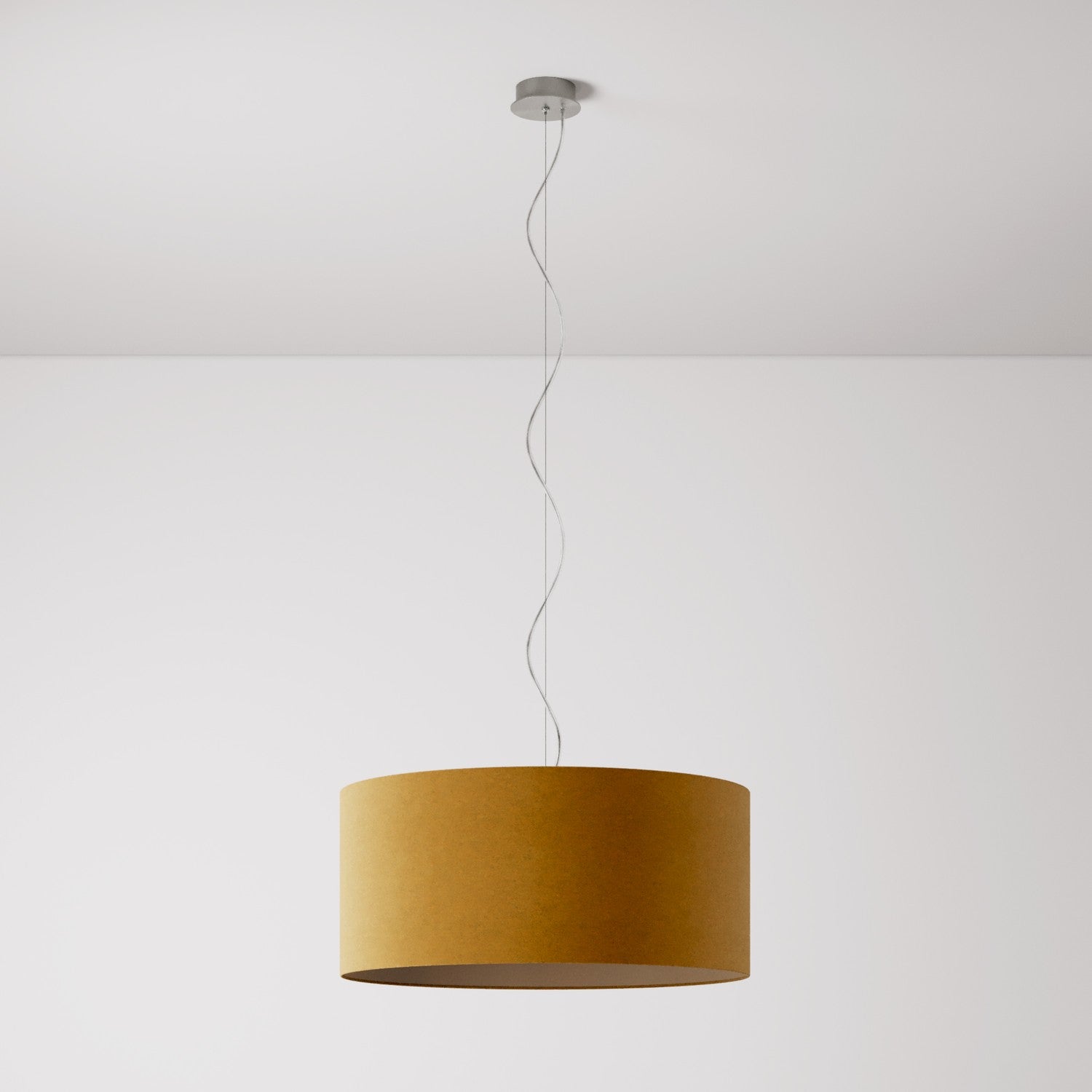 Lampada a sospensione con paralume in tessuto Cilindro Large - Made in Italy - Lana Senape No