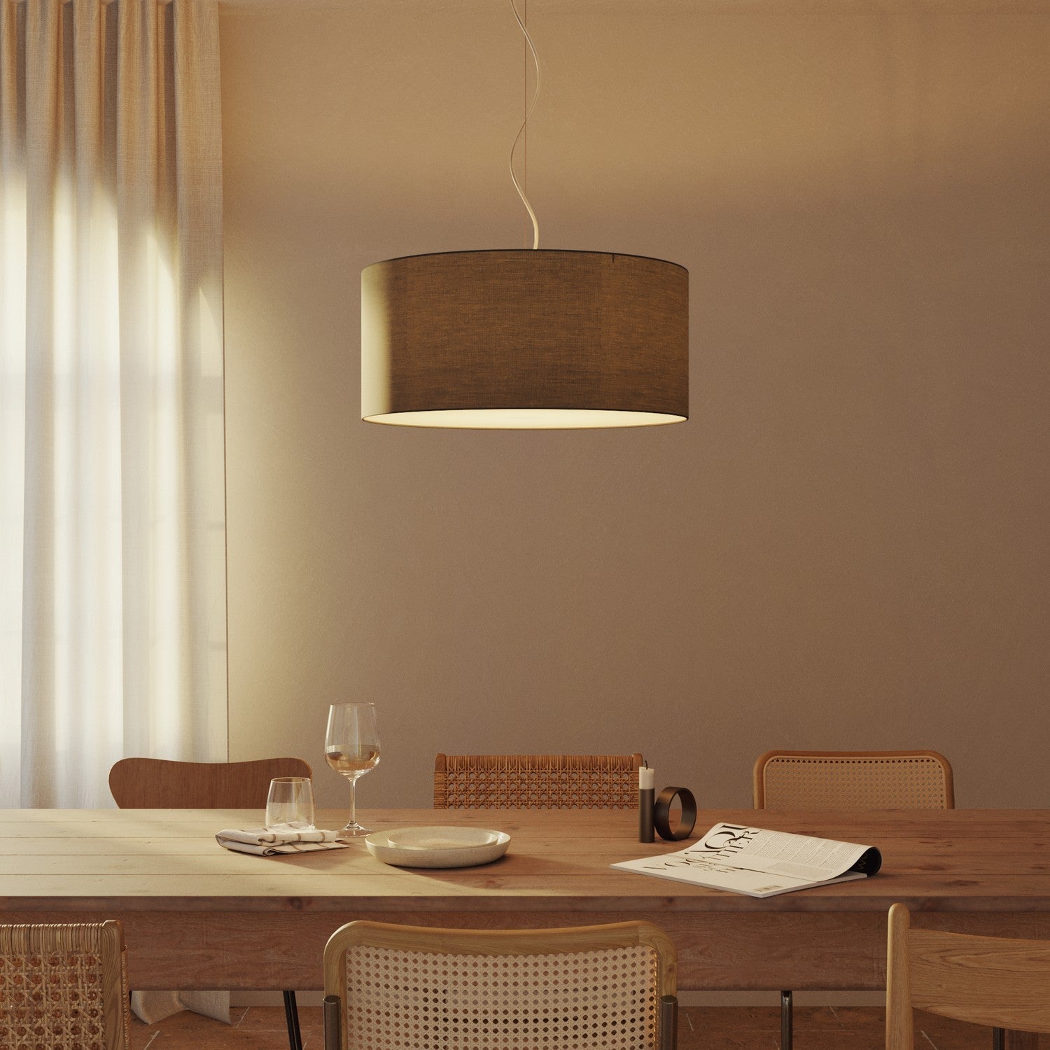 Lampada a sospensione con paralume in tessuto Cilindro Large - Made in Italy - Teletta Grigio Scuro Si