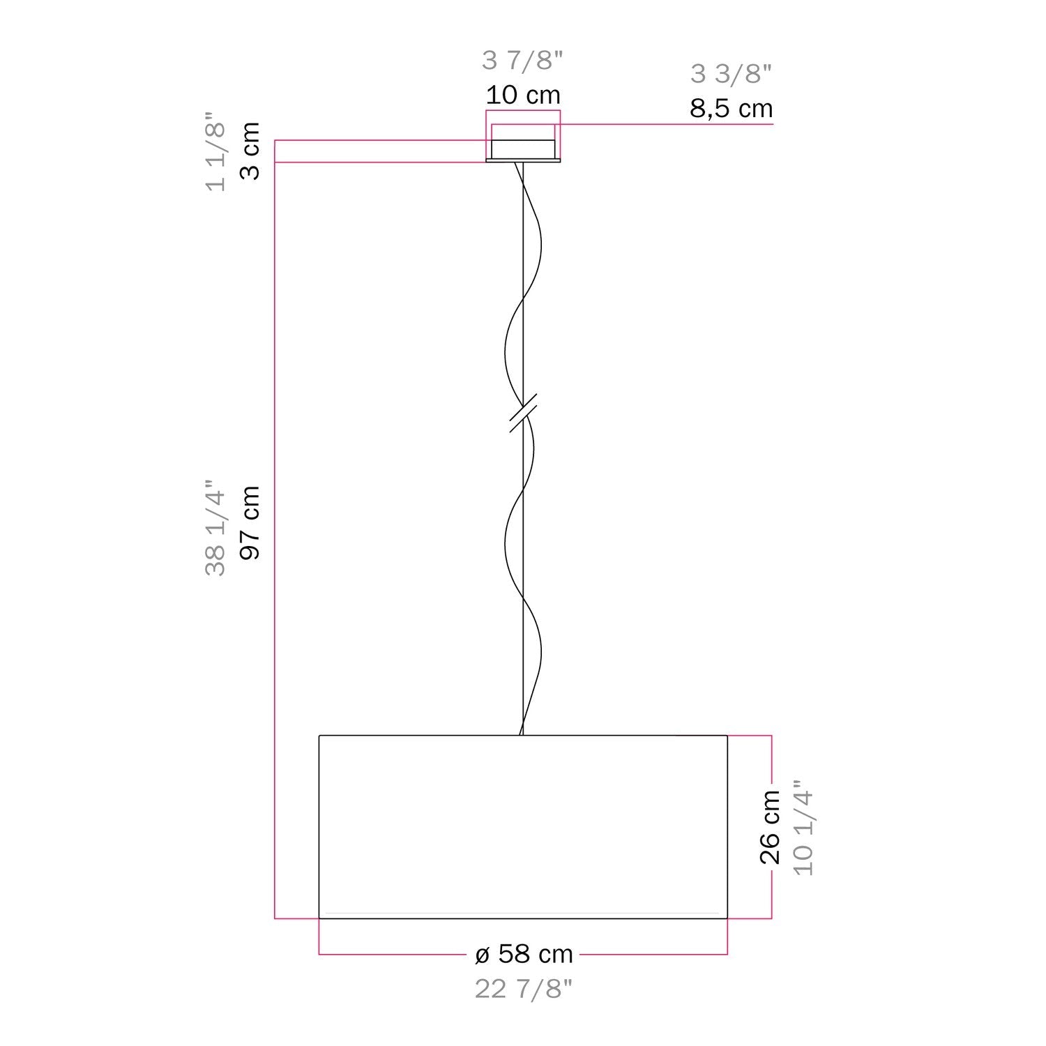Lampada a sospensione con paralume in tessuto Cilindro Large - Made in Italy - Teletta Grigio Scuro Si