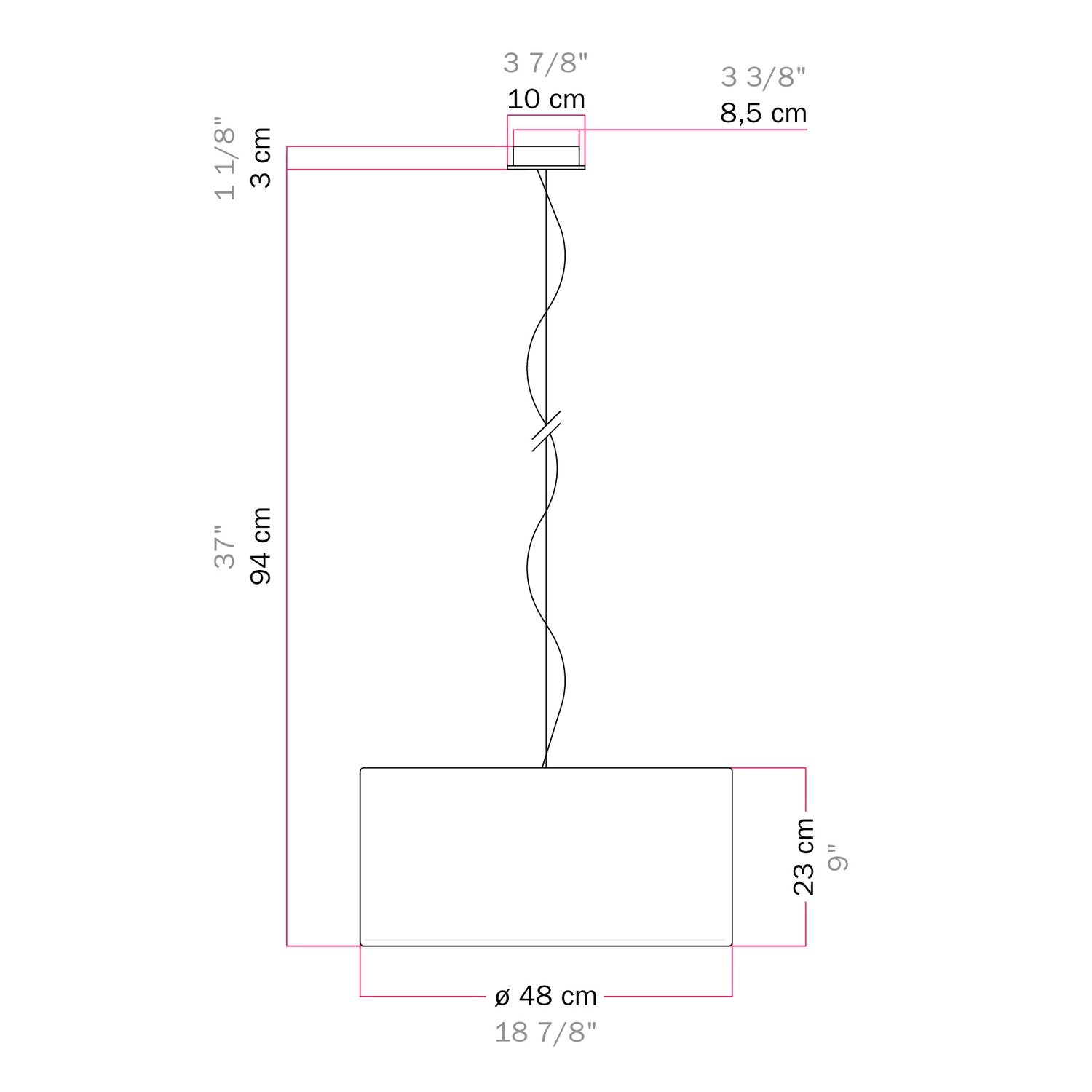 Lampada a sospensione con paralume in tessuto Cilindro Medium Arenal oro - Made in Italy Si