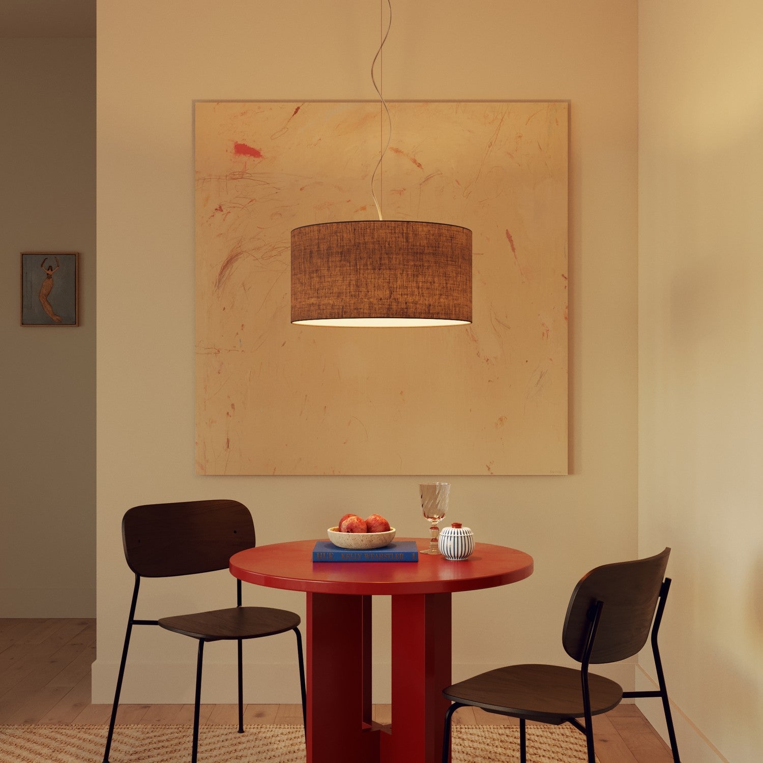 Lampada a sospensione con paralume in tessuto Cilindro Medium Camelot marrone - Made in Italy Si