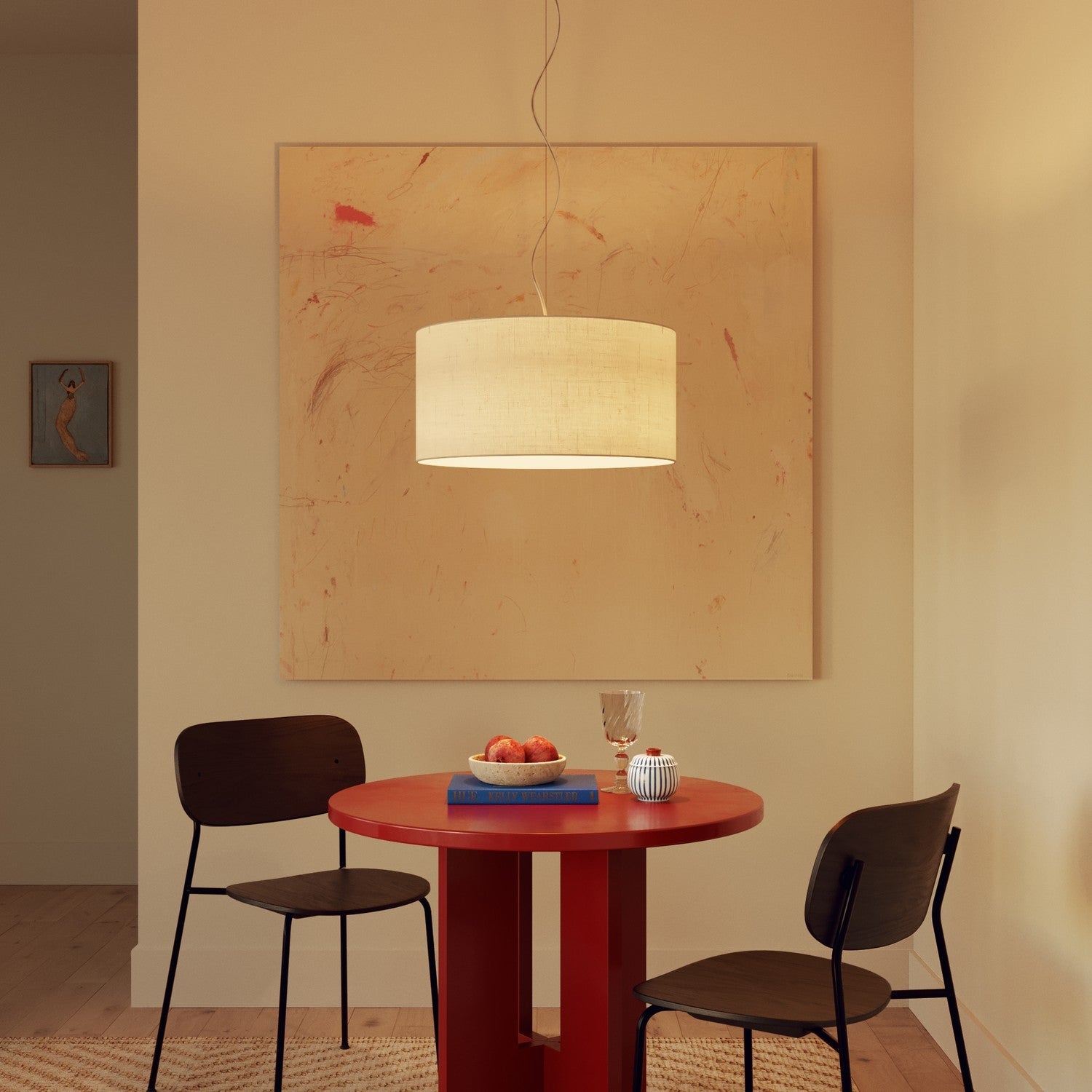 Lampada a sospensione con paralume in tessuto Cilindro Medium Lino crudo - Made in Italy Si