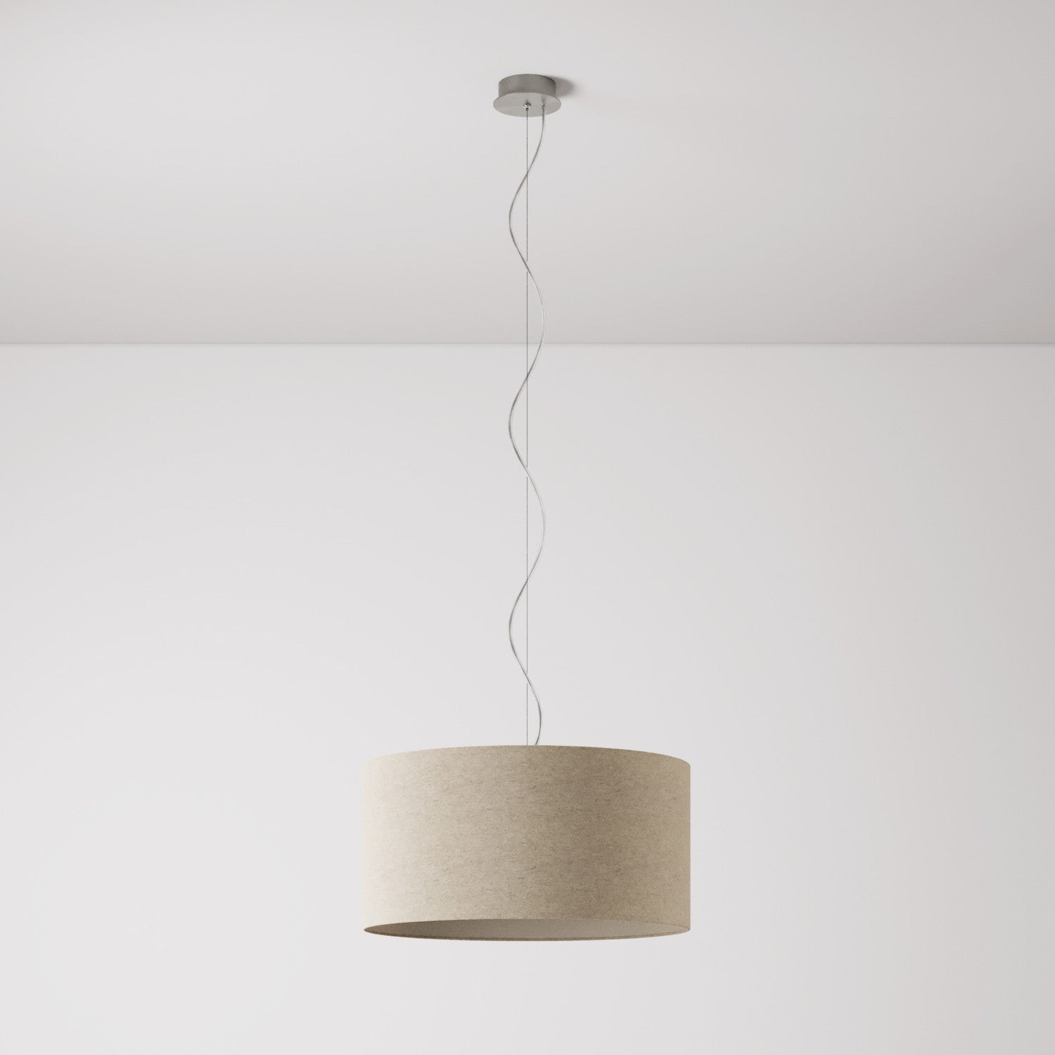 Lampada a sospensione con paralume in tessuto Cilindro Medium - Made in Italy - Lana Beige No