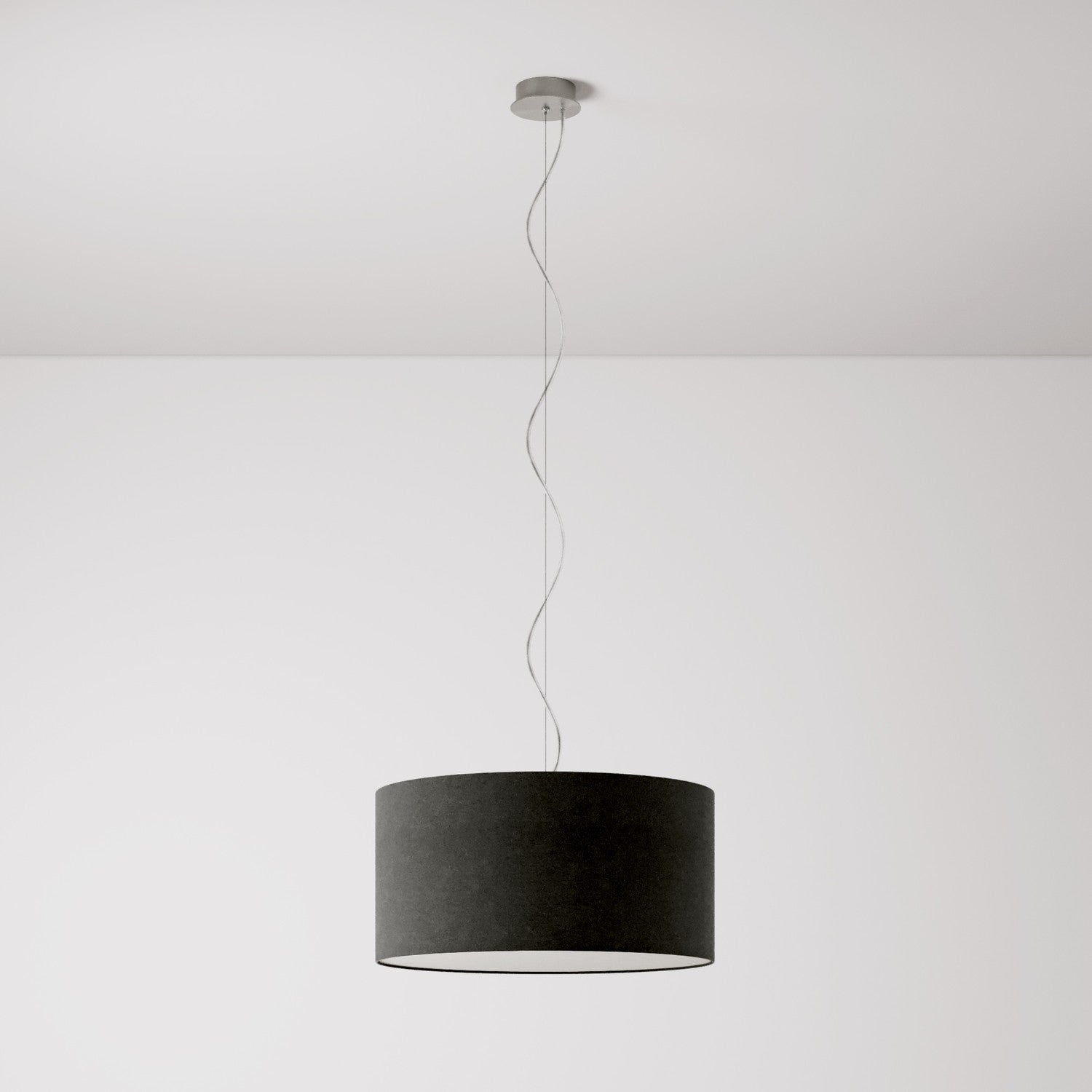 Lampada a sospensione con paralume in tessuto Cilindro Medium - Made in Italy - Lana Grigio Scuro Si