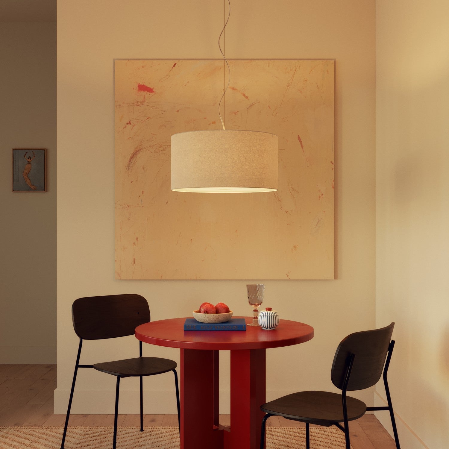 Lampada a sospensione con paralume in tessuto Cilindro Medium - Made in Italy - Lana Sabbia No