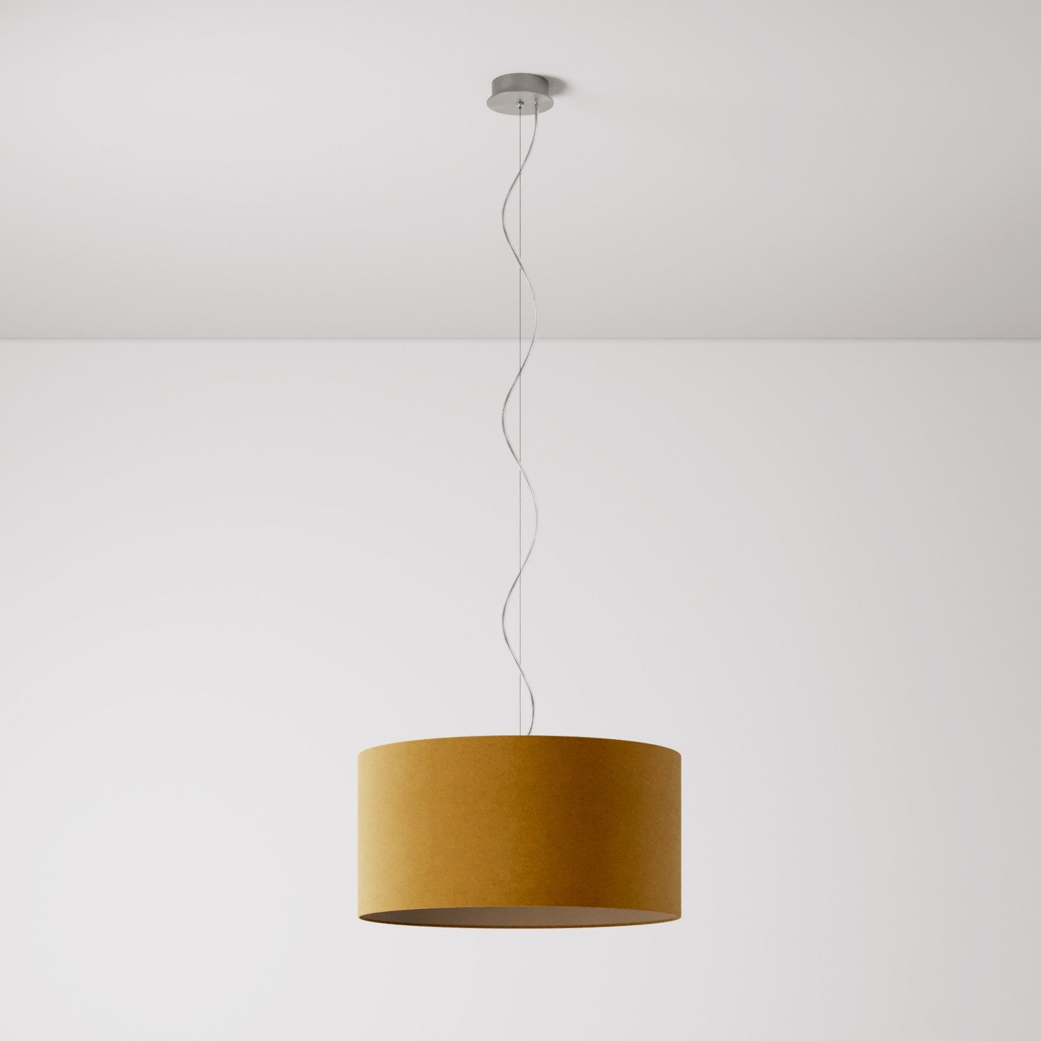 Lampada a sospensione con paralume in tessuto Cilindro Medium - Made in Italy - Lana Senape No