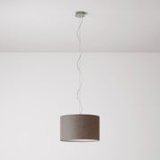 Lampada a sospensione con paralume in tessuto Cilindro Small Camelot marrone - Made in Italy No