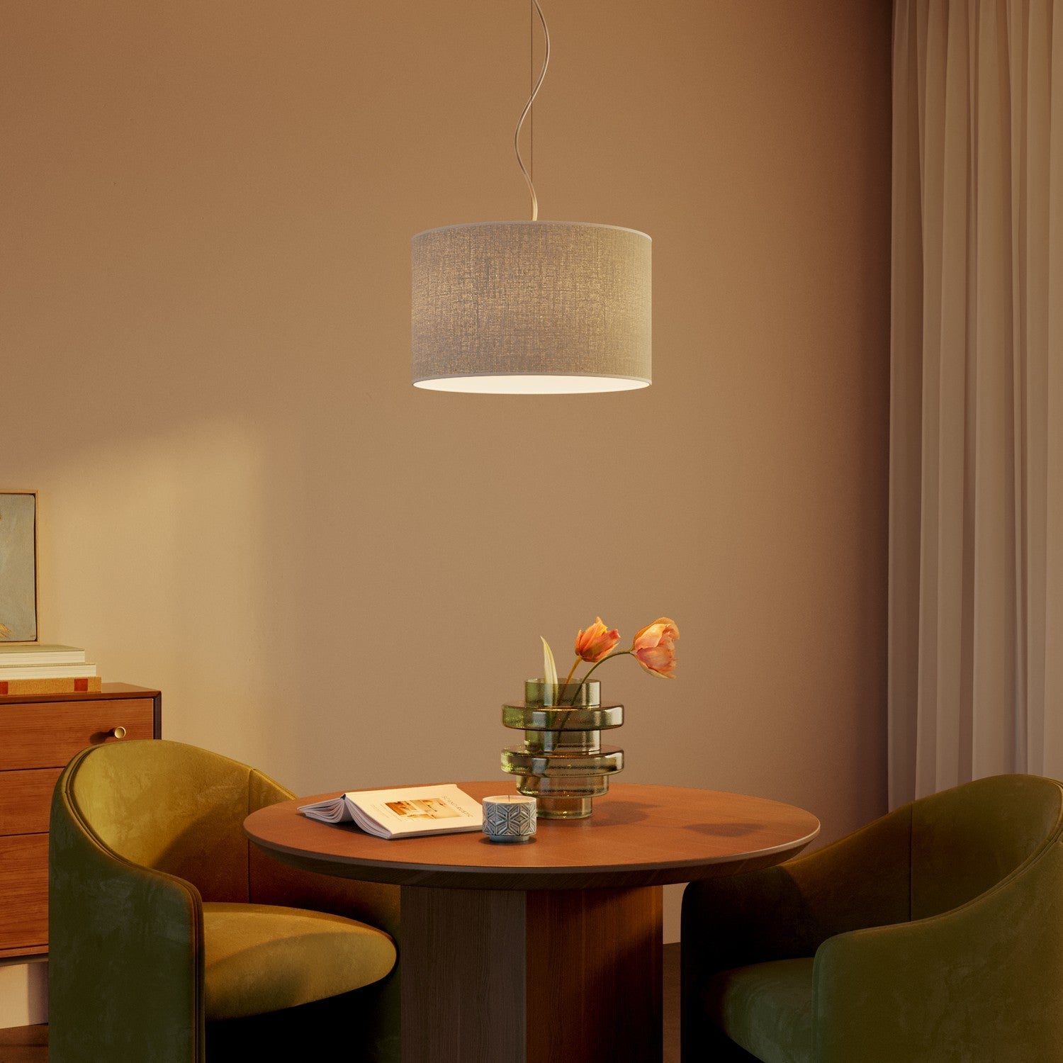 Lampada a sospensione con paralume in tessuto Cilindro Small Juta chiara - Made in Italy No