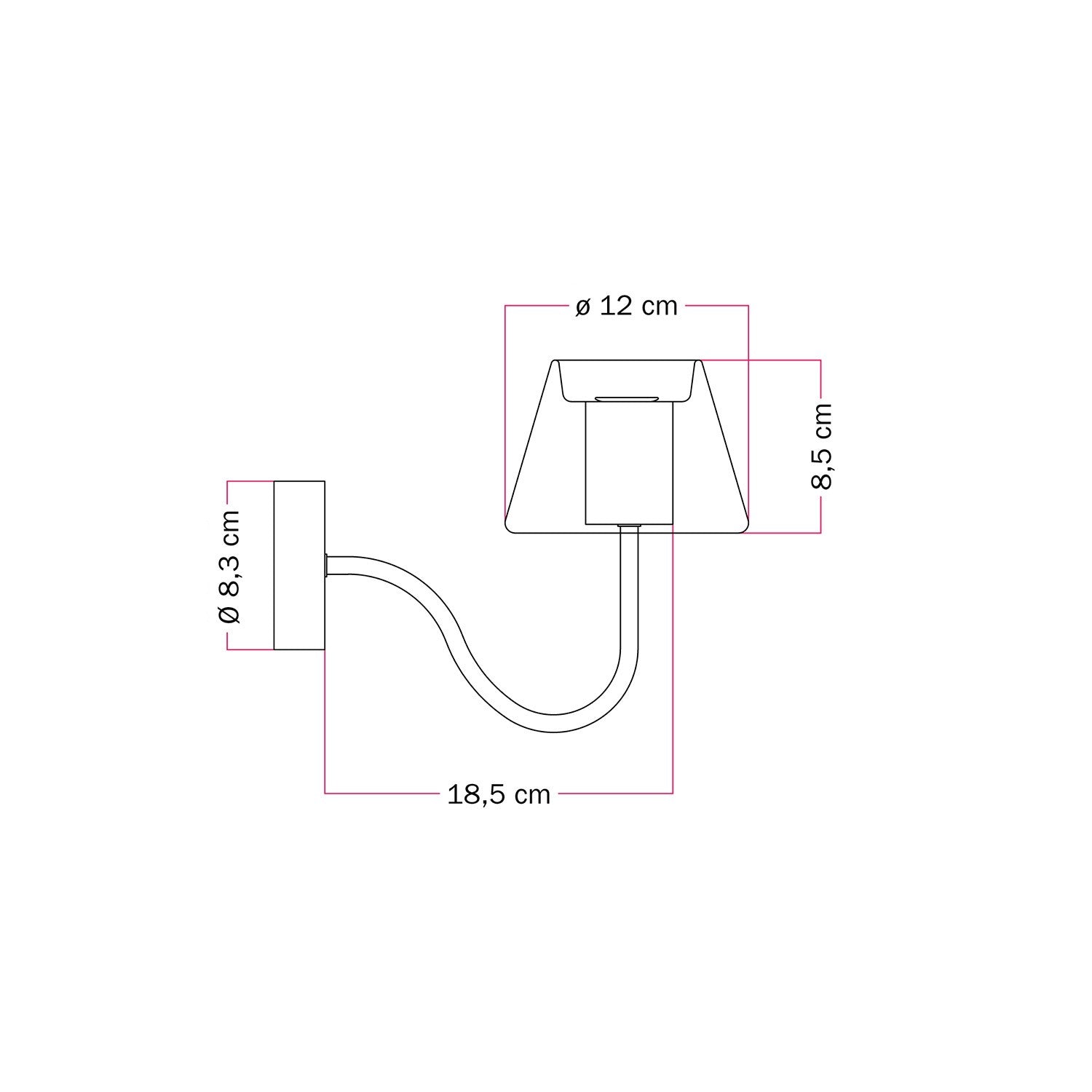 Lampada da parete Fermaluce G07 con estensione a S - Nero
