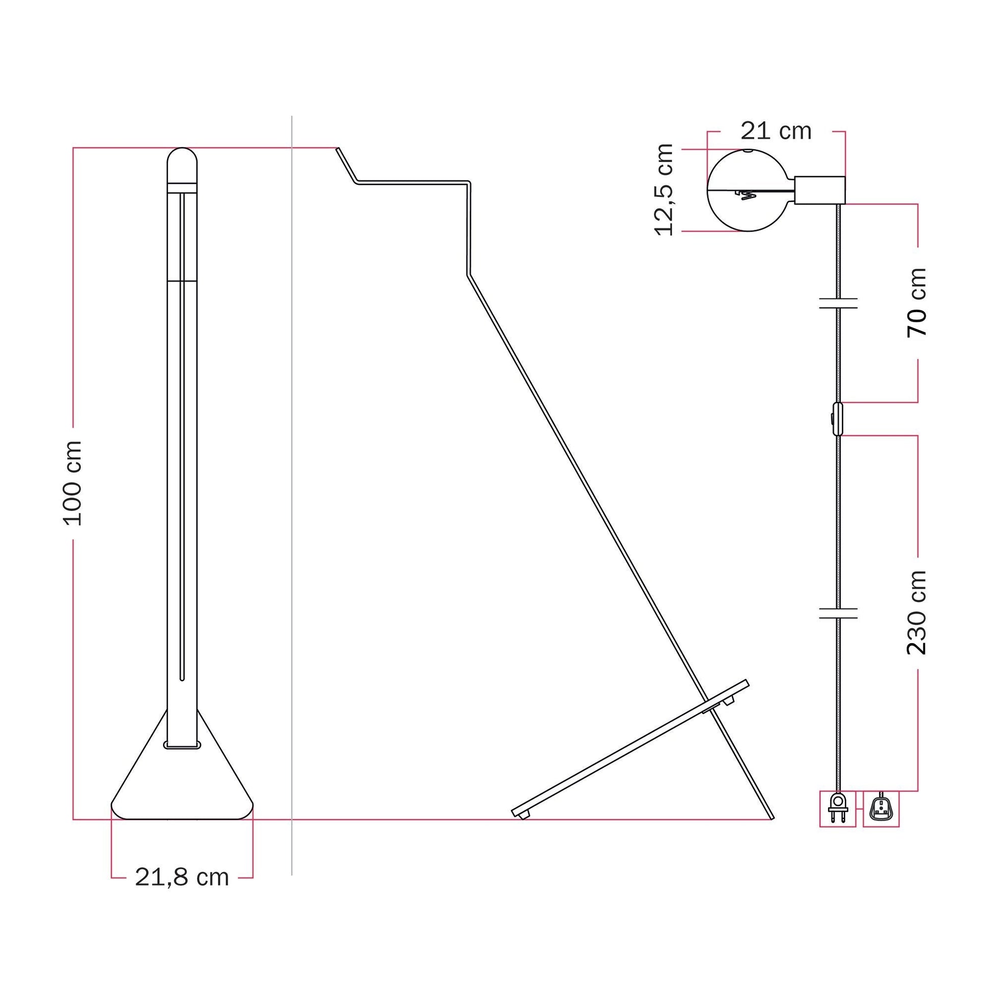 Lampada da terra inclinabile con lampadina LED G125 verniciata - Mario Talia - Grigio