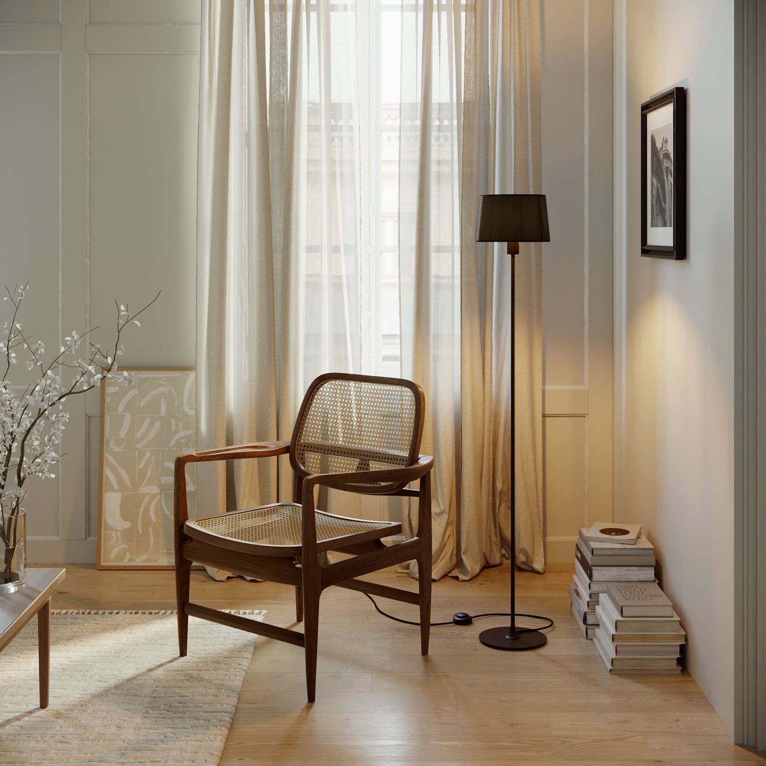 Lampada da terra MAG-Y con base metallica tonda con predisposizione per paralume - Nero