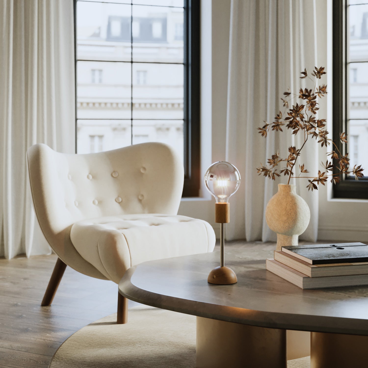 Lampada portatile e ricaricabile Cabless02 con lampadina globo mezza sfera argento - Neutro