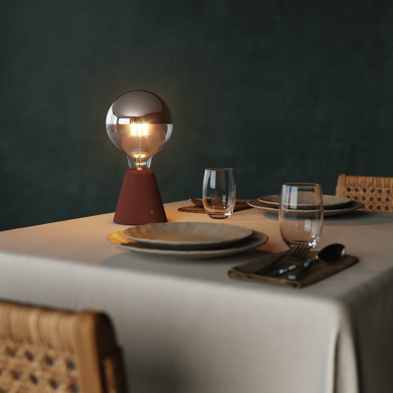 Lampada portatile ricaricabile Cabless01 con lampadina globo mezza sfera argento - Terracotta