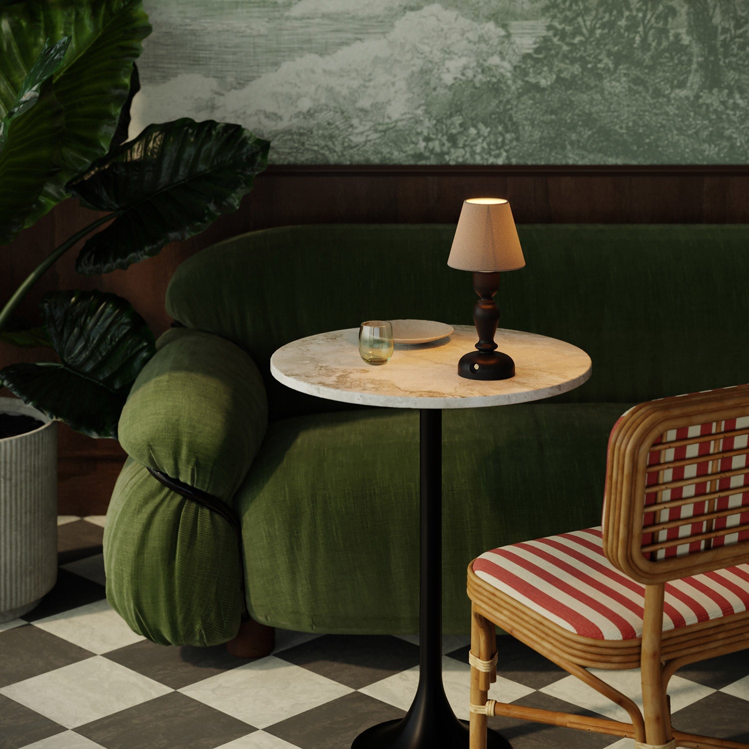 Lampada portatile ricaricabile Cabless14 con lampadina a goccia e predisposizione per paralume - Nero