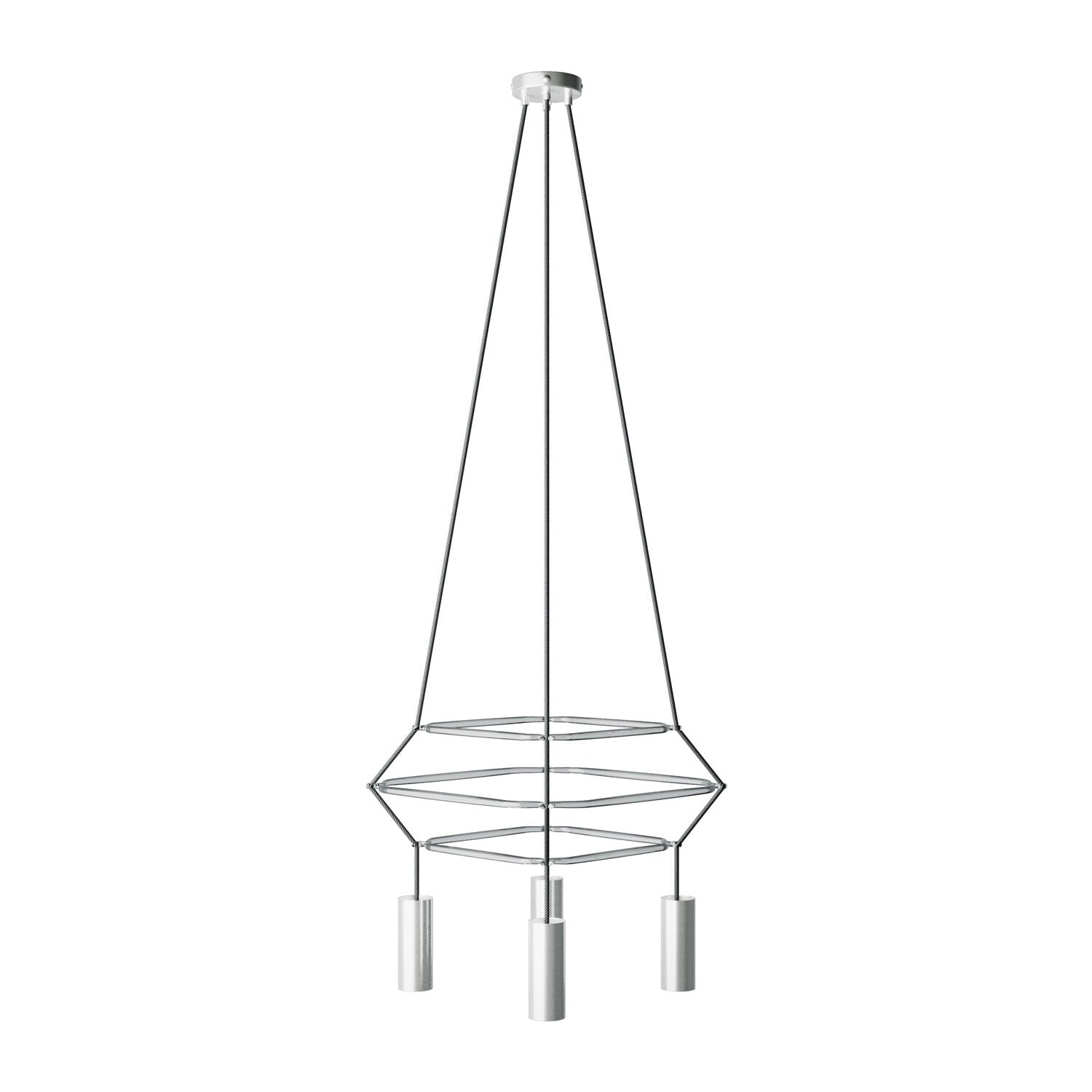 Lampadario 3 Cage a 4 cadute Tub-E14 - Titanio satinato