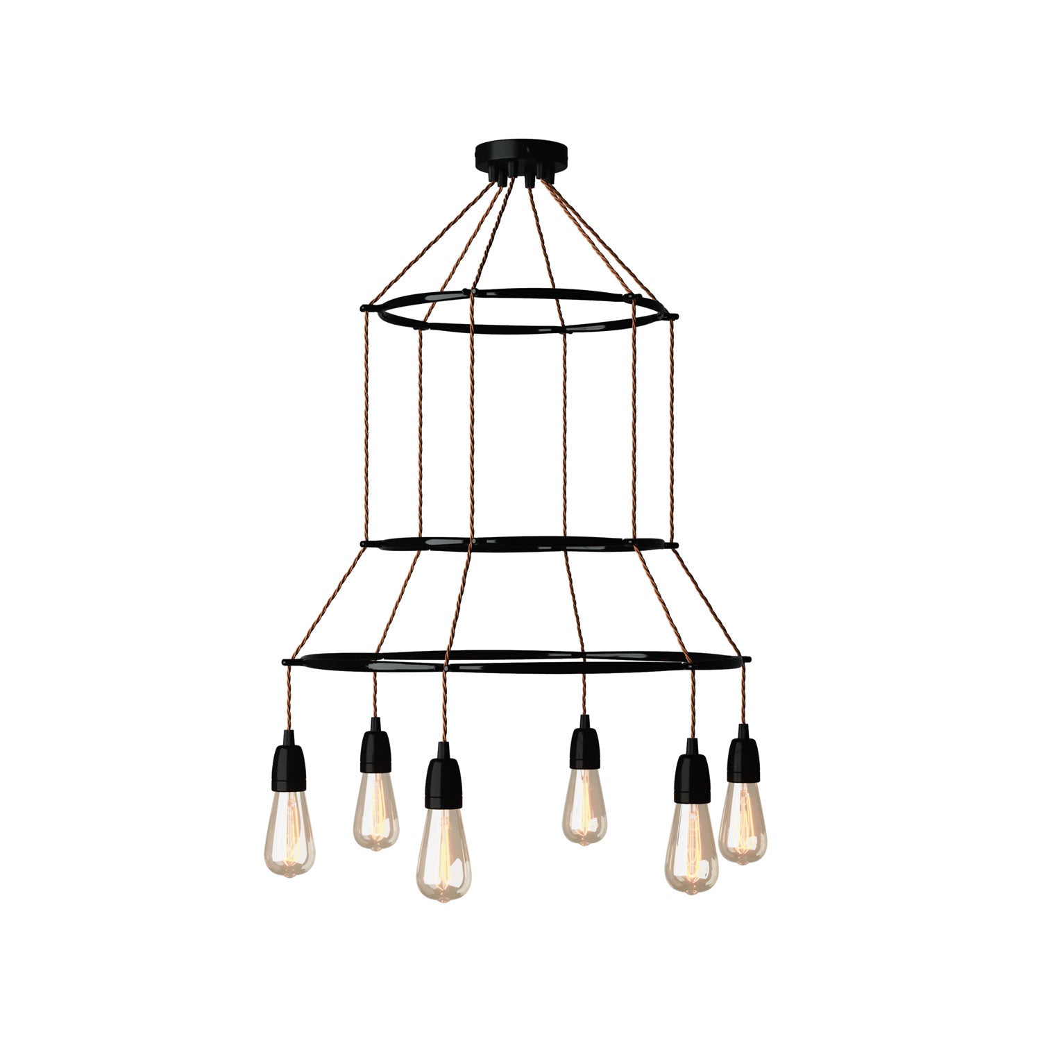Lampadario 3 Cage a 6 cadute Edison ST64 - Nero