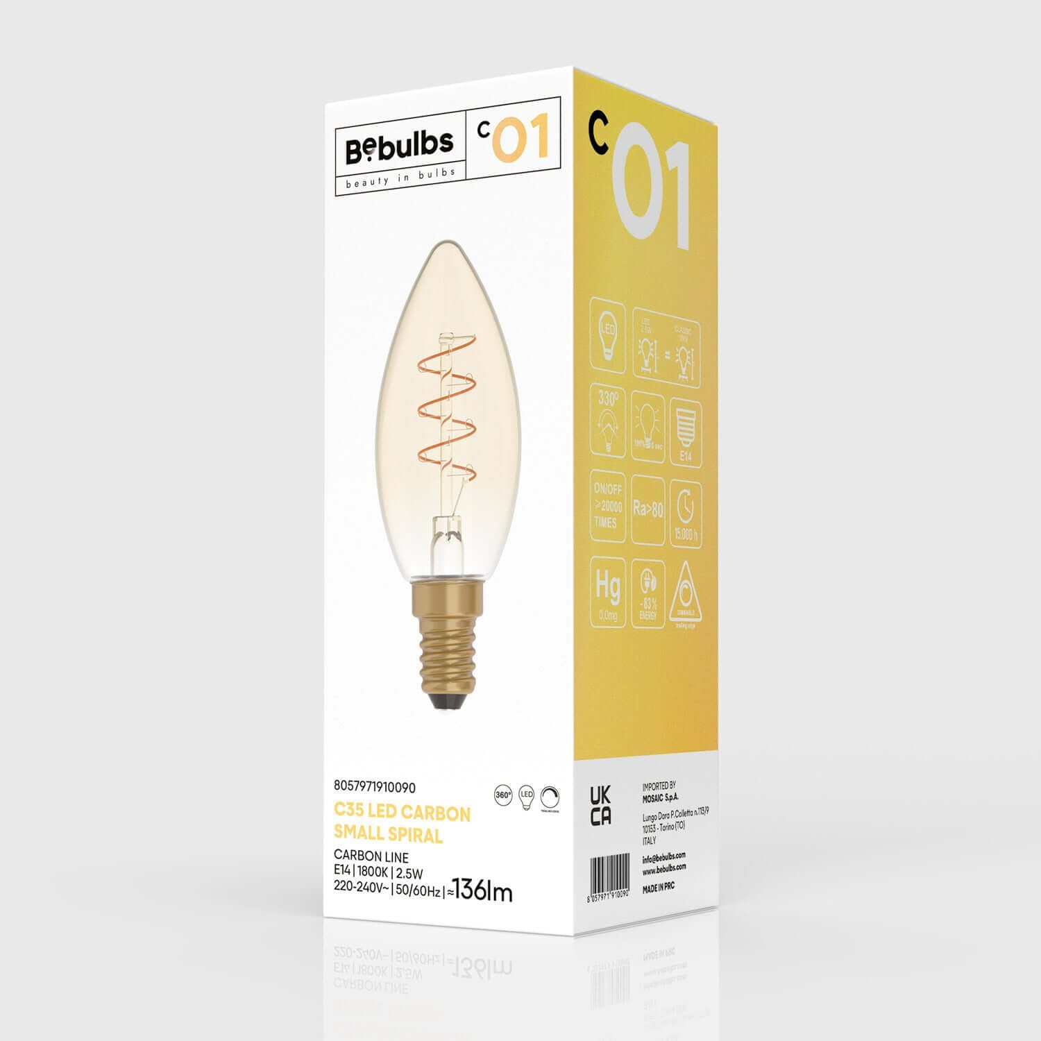 Lampadina LED Dorata Carbon Line filamento a spirale Candela C35 2,5W 136Lm E14 1800K Dimmerabile - C01